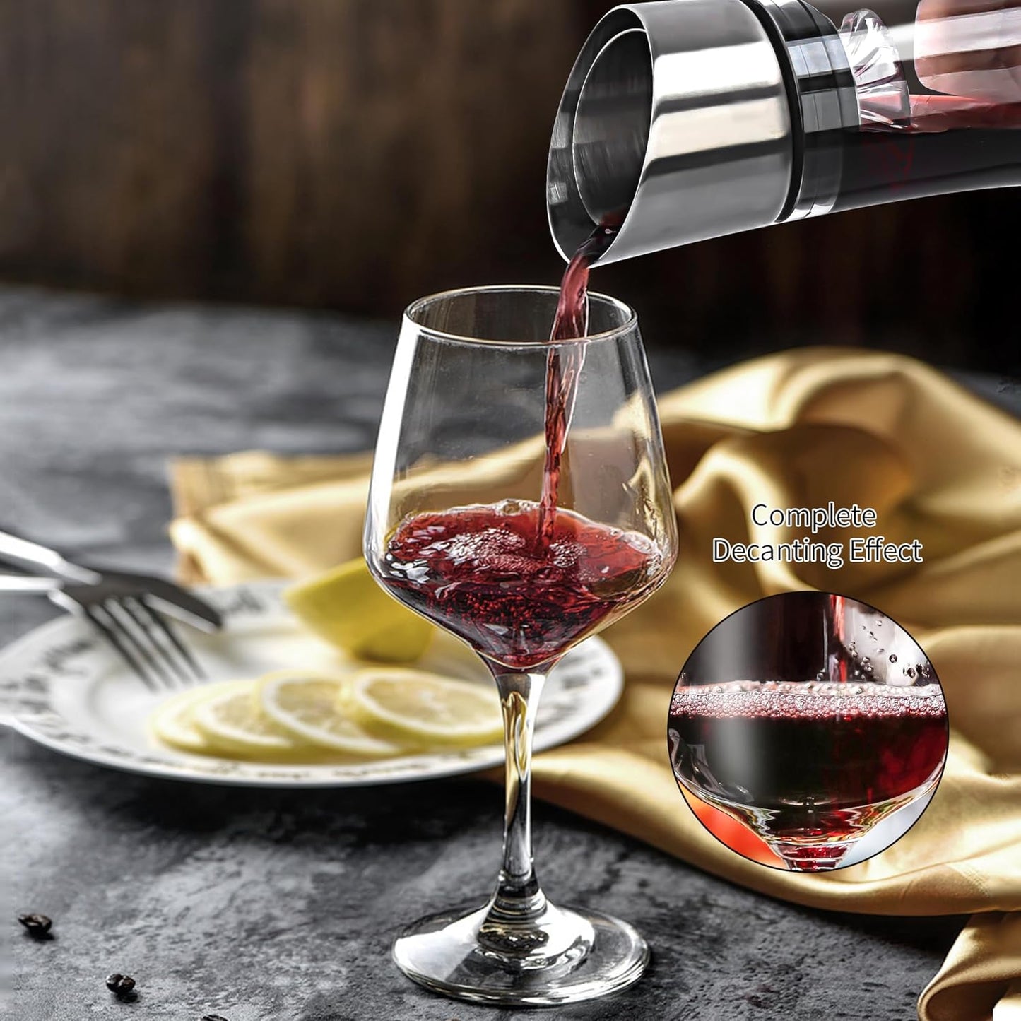 Wine Decanter Built-in Aerator Pourer, 1500ml /50oz Wine Carafe with Aerator,Cleaning Beads and Cork Ball,100% Lead-free Crystal Glass Red Wine Aerator, Wine Gift for Men, Wine Accessories