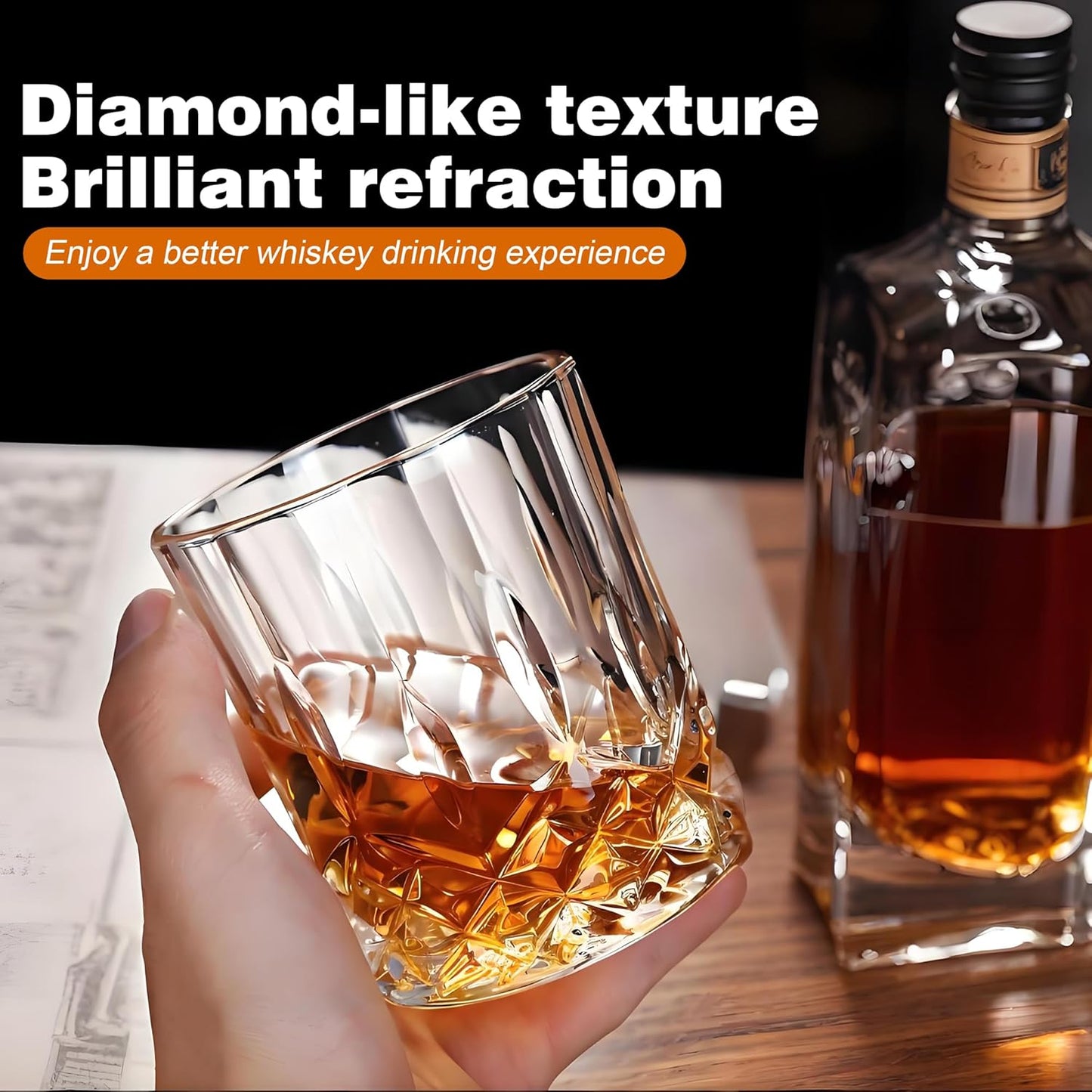 Whiskey Decanter Set for Men, 4*Crystal Whiskey Glasses(Get 4 Silicone Ice Mold Free), Lead-Free Decanter Set for Whiskey, Bourbon, Scotch, Anniversary Christmas Gifts for Dad, Husband, Whiskey Lovers