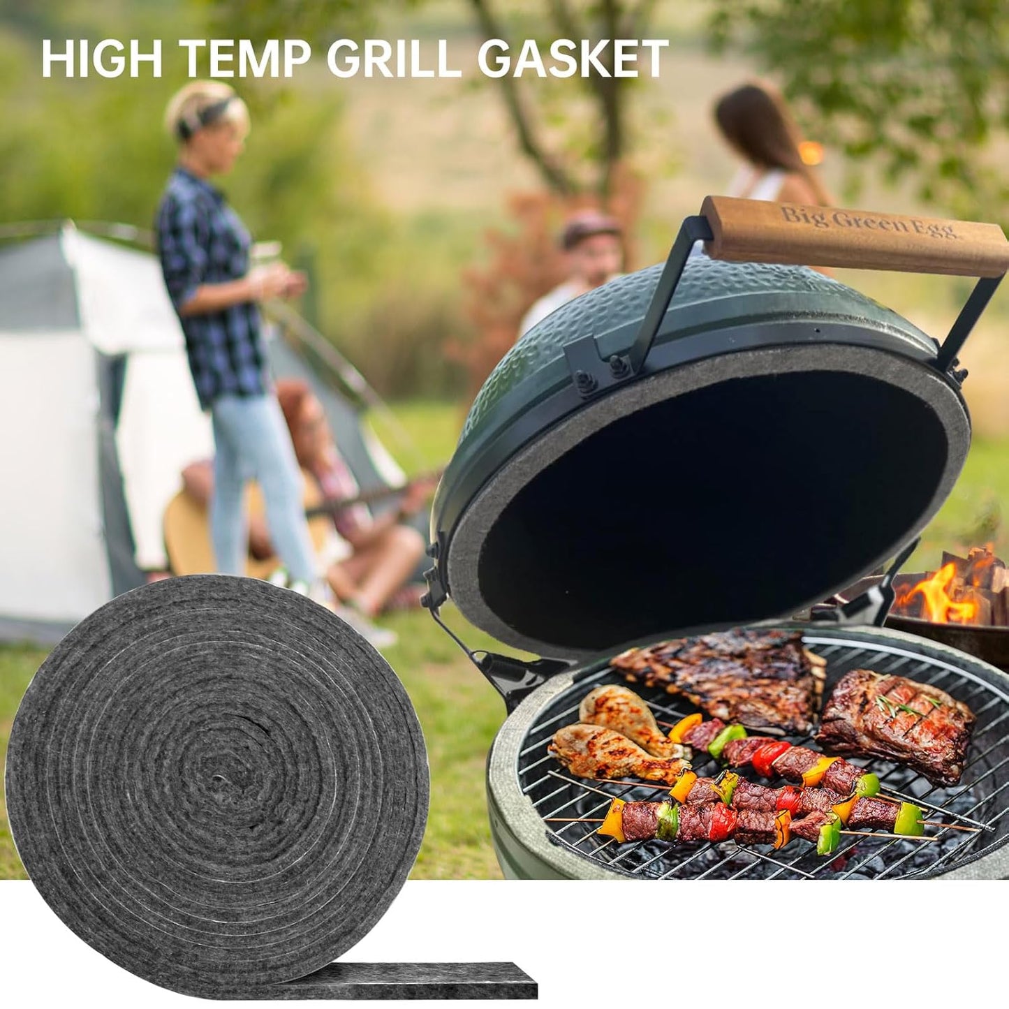 High Temp Grill Gasket Replacement Compatible Fit L/XL Big Green Egg Ceramic Lid Top BBQ Smoker Gasket,Self Stick Felt 15 ft Long, 7/8" Wide, 1/8" Thick