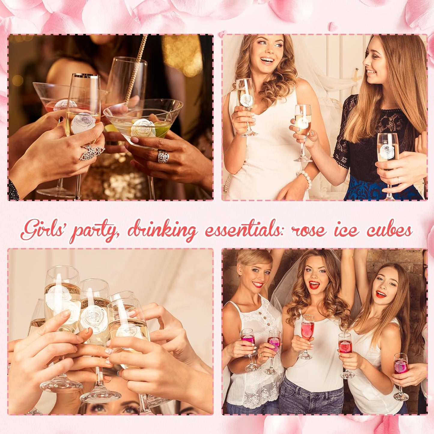 Hsei 2 Pieces 3D Rose Ice Mold 1.4 Inch Silicone Flower Ice Cube Trays Rose Silicone Mold for Freezer Whiskey Wine Cocktails Juice Bourbon Mimosas, Dishwasher Safe, Pink, Green
