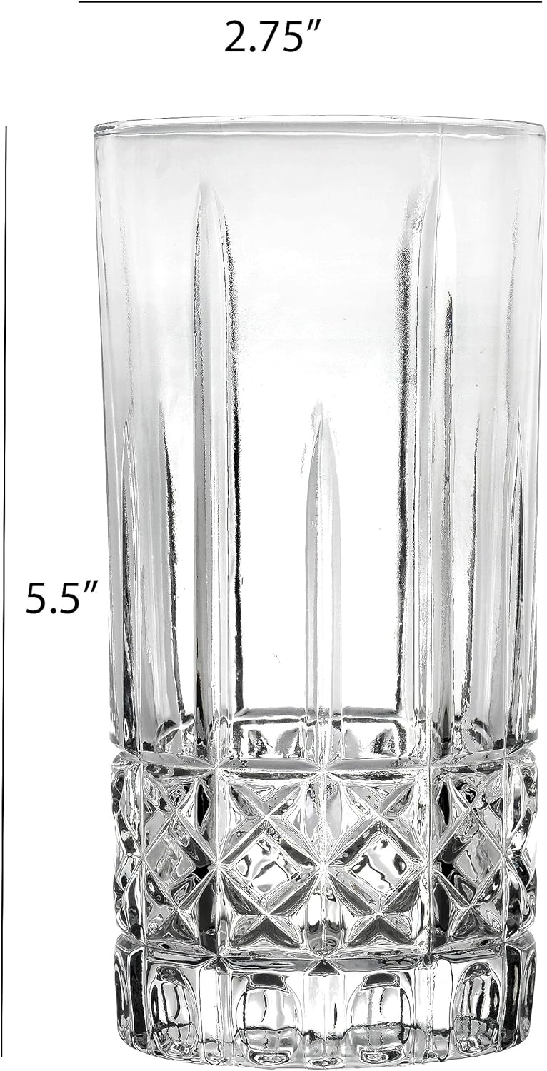 Lorren Home Trends Tall 12 Ounce Drinking Glass-Textured Cut Glass, Set of 6