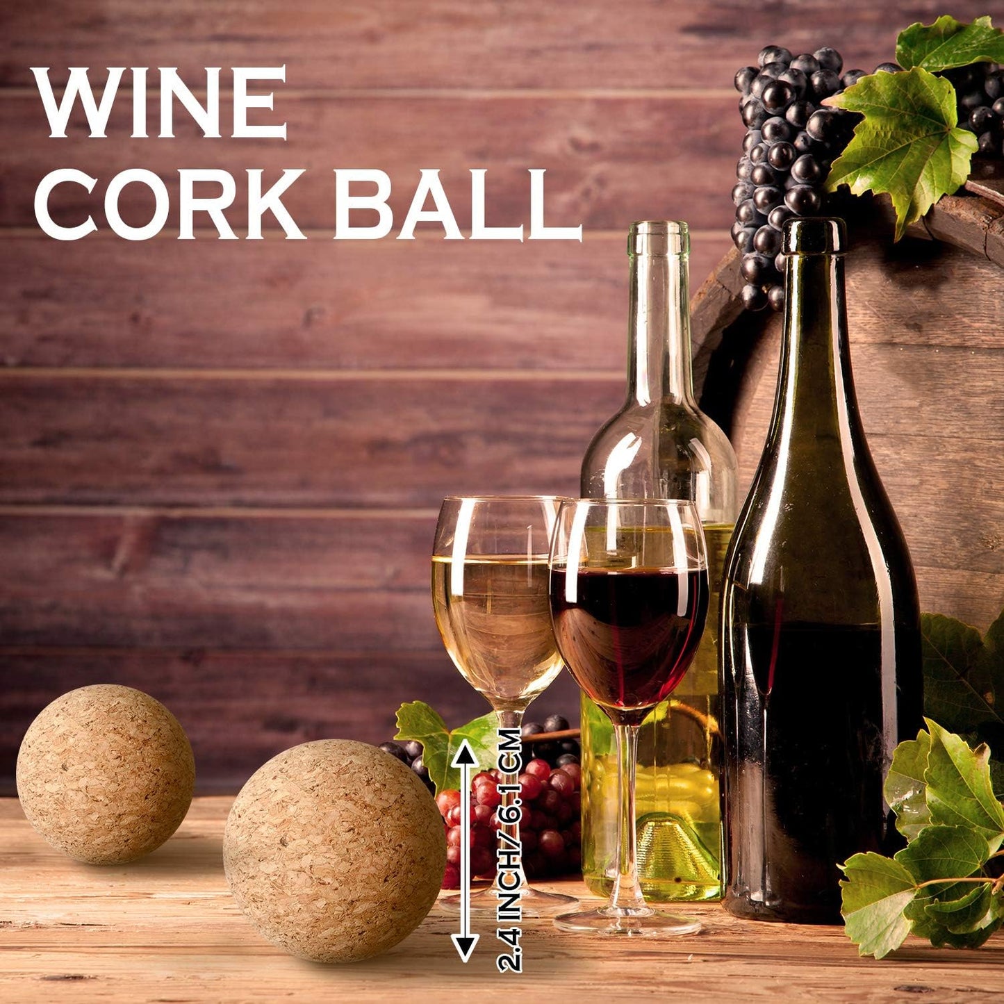 Shappy 2 Pieces Cork Ball Wooden Cork Ball Stopper for Wine Glass Decanter Stopper Replacement Wine Carafe Decanter Replacement Gift for Whiskey Champagne Bottle Holiday Party Supply (2.4 Inch/6.1 cm)