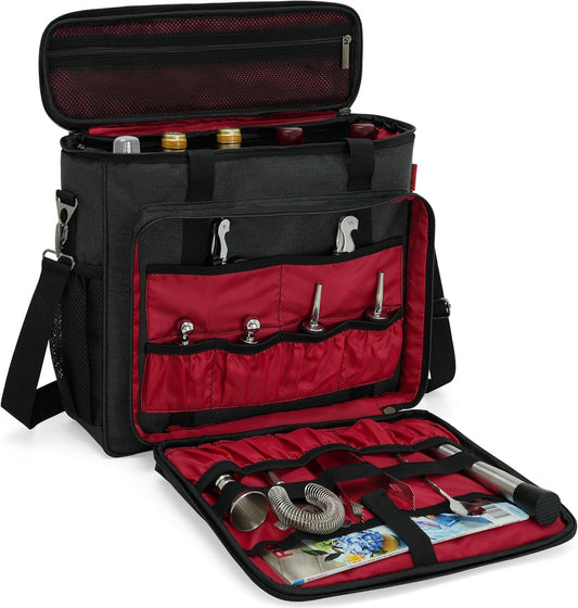 Bartender Bag, Bartender Kit Travel Bag for Cocktail Shaker Set, Portable Carrying Case with Compartments for Wine Bottles, for Travel Home Indoor Outdoor Party(Bag Without Tools)