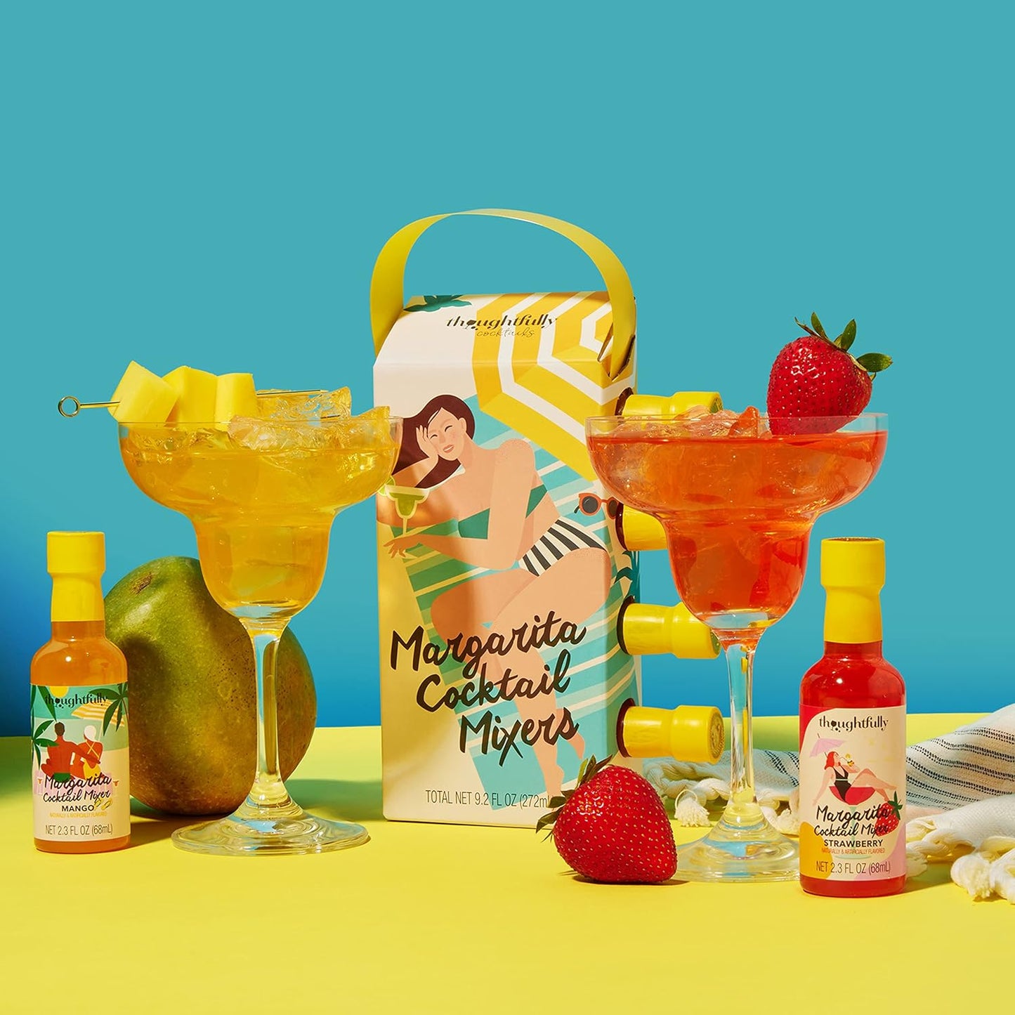 Thoughtfully Cocktails, Margarita Mixer Gift Set, 2.3 Ounces Each, Flavors Include Blood Orange, Strawberry, Mango, Watermelon, and Lime, Includes Rimming Salt, Pack of 4 (Contains NO Alcohol)