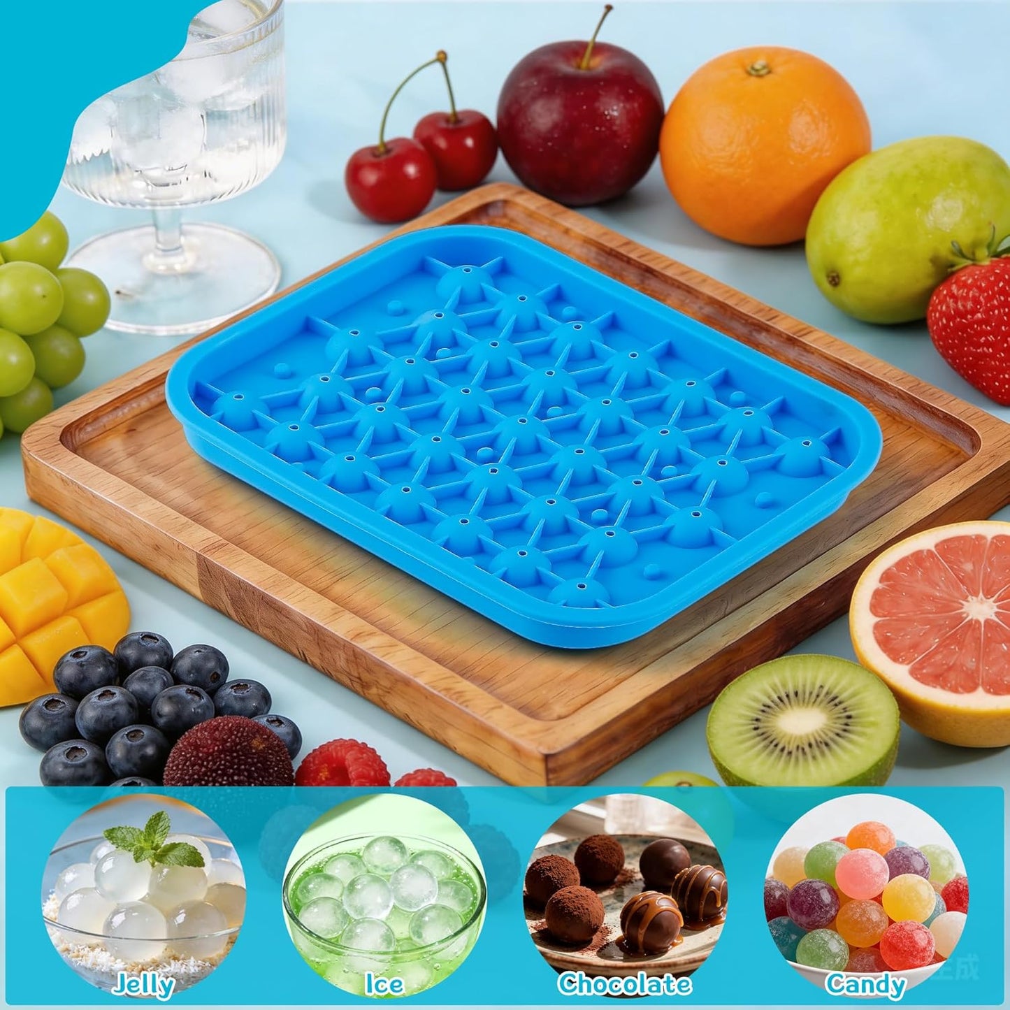 Sidosir 1Pack Silicone Round Ice Cube Tray Mold, 33-Cavity Round Ice Molds with Lid for Circular Ice Cubes, 0.8Inch Small Round Ice Balls Maker Mold for Freezer, Drinks, Whiskey, Coffee, Party