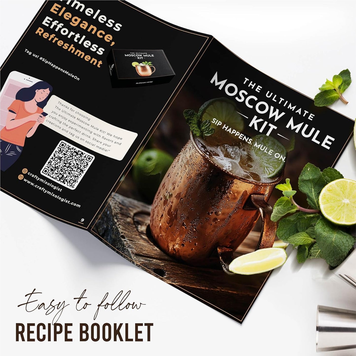 Moscow Mule Kit Gift Set - 2 Copper Mugs - 11 Botanicals - Stainless Steel Shaker & Jigger - Mudder - Recipe Book - Moscow Mule Cocktail Kit - Valentine Gifts for Women - Accessories for Infusion