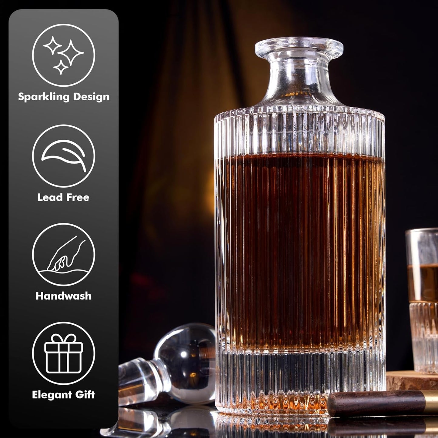 Lily's Home Whiskey Decanter with Stopper - 27 Oz Crystal Glass Design, Liquor Decanter, Leak-Resistant for Bourbon & Scotch - Elegant Home Bar Decor, Gift for Men & Dad