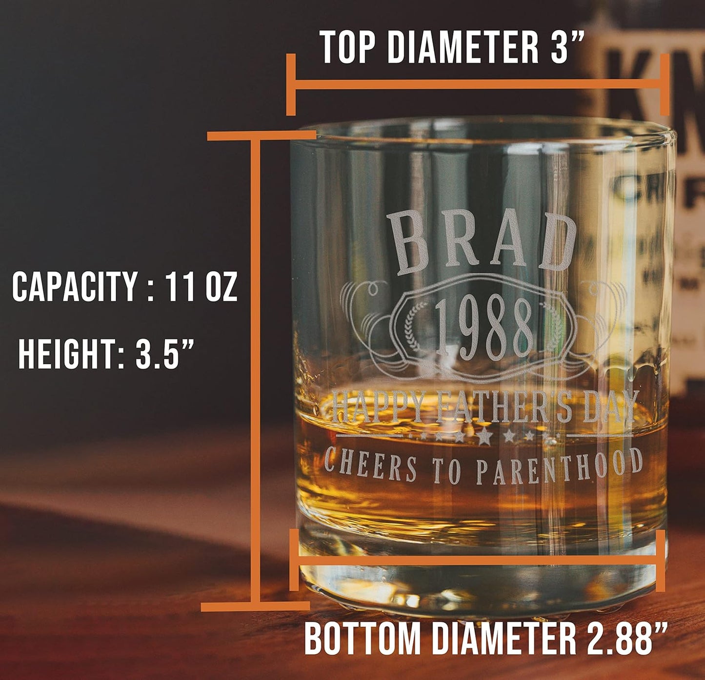 Personalized Etched 11oz Whiskey Glass–Customized Gifts for Men Him, Father’s Day, Custom Name Cup, Happy 40th Birthday Gift Idea for Dad Brother Adult Son, Turning Years Old Bday Party, Bernard