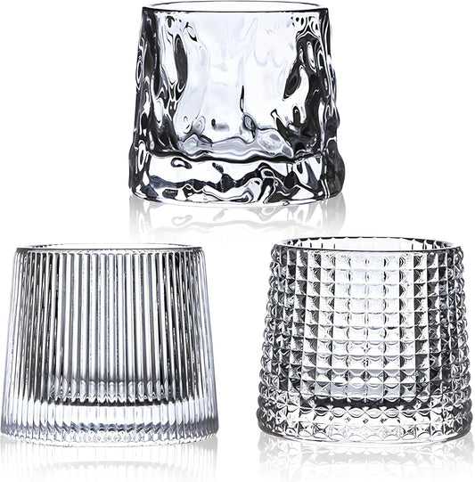 Flat bottom Crystal Whiskey Glasses, Small 5OZ Scotch Glasses Set of 3, Old Fashioned Glasses,Heavy Bottom Rocks Glasses for Drinking Bourbon, Rock,Cocktails（Small Size）