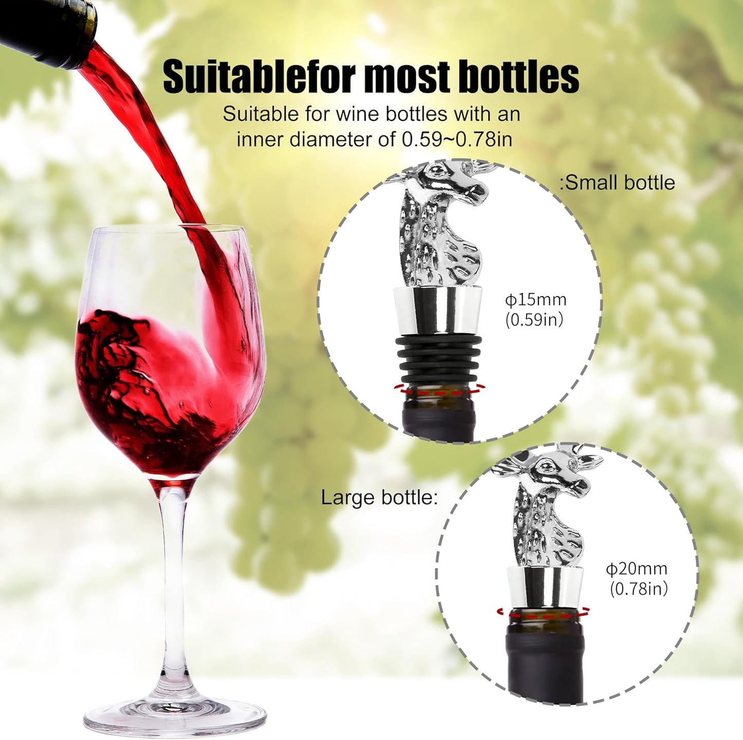 2Pack Christmas Wine Stopper, Elk & Christmas Tree Shape Decorative Wine Bottle Stopper, Food-Grade Silicone & Zinc Alloy Airtight Wine Cork for Wine Champagne, Xmas Party Home Bar Holiday Gift Silver