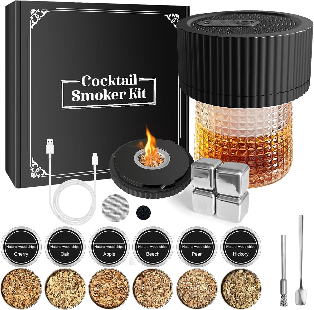 Electric Cocktail Smoker Kit with Wood Chips for Whiskey - Black / Smoking Set (with Machine)