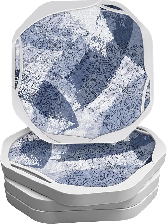UMIRRO Absorbent Felt & Silicone Coasters Set of 6 with Holder, Blue Coast - 27. Bloom