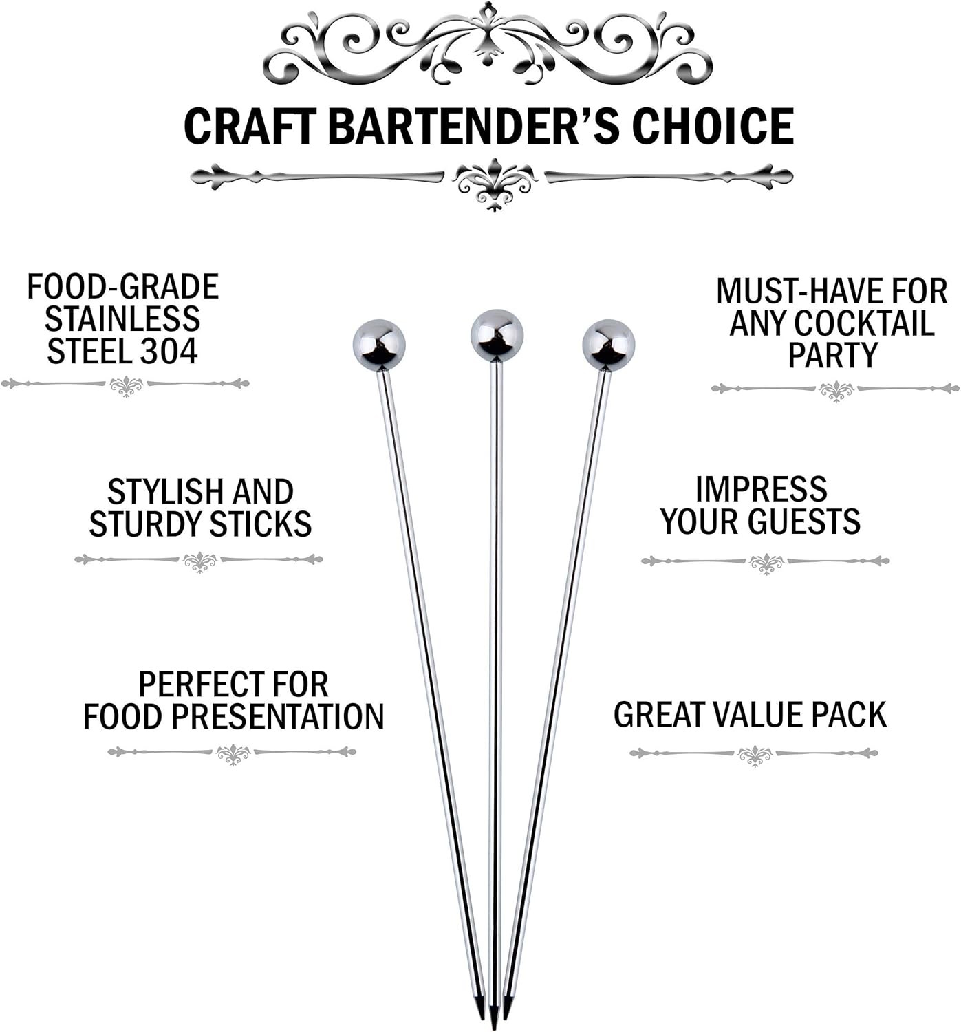 Cocktail Picks Stainless Steel Toothpicks - (12 Pack / 4 Inch) Martini Picks Reusable Fancy Metal Drink Skewers Garnish Sticks for Martini Olives Appetizers Bloody Mary Brandied