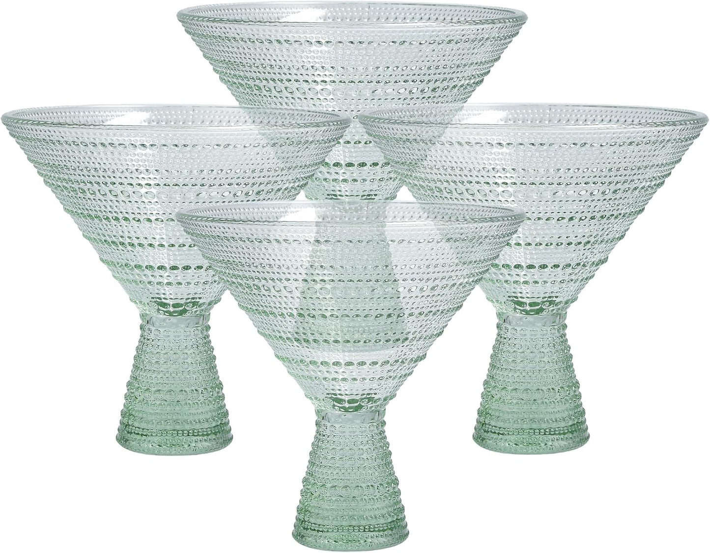 Fortessa Jupiter Beaded Hobnail Glass, 11.5 Ounce Martini (Set of 4), Sage Green