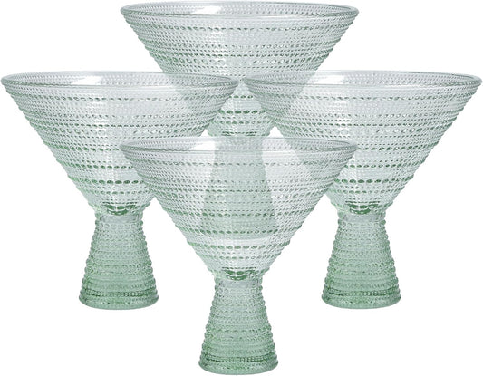 Fortessa Jupiter Beaded Hobnail Glass, 11.5 Ounce Martini (Set of 4), Sage Green