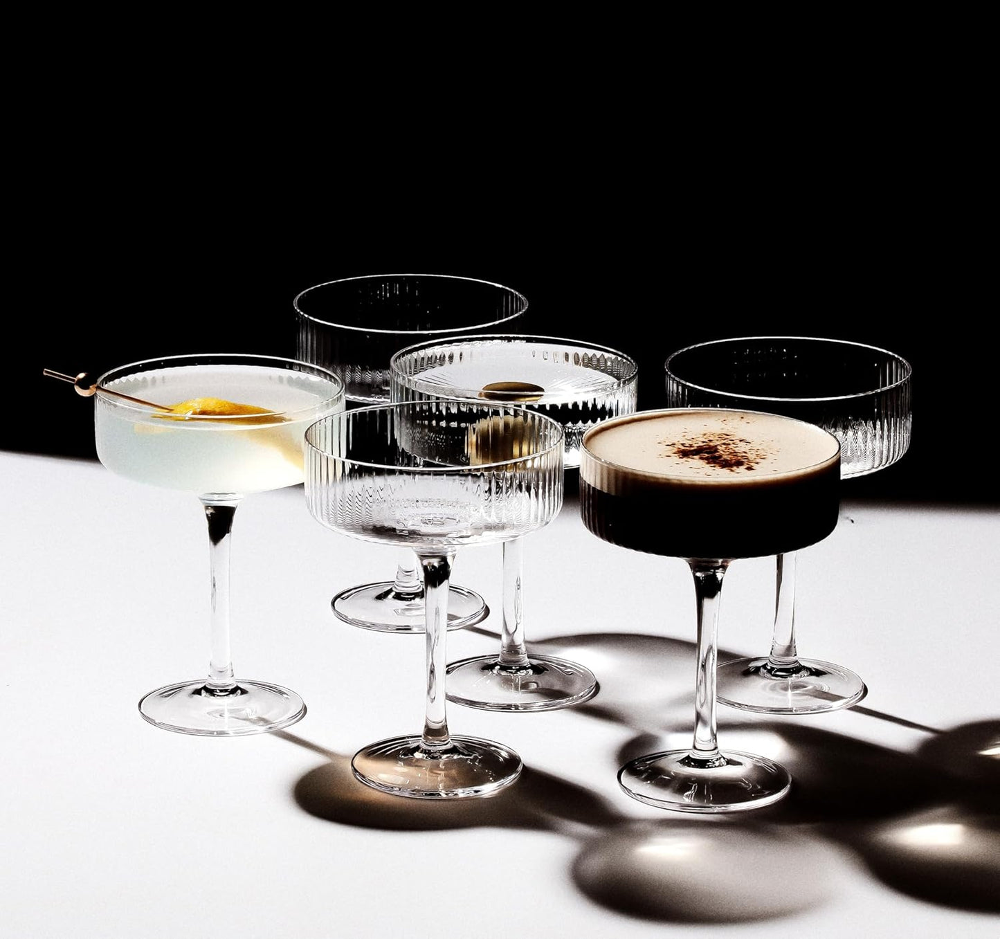 LEMONSODA Clear & Ribbed Martini Coupe Glasses - Classic Barware for Espresso Martini, Manhattan, Cosmopolitan – Handcrafted Luxury Glassware for Home Entertaining (Ribbed 9.5oz, Set of 6)