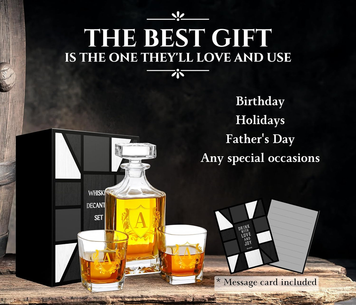 Personalized Whiskey Decanter Set, Customized Alcohol Gifts for whiskey Lovers, Unique Whiskey Gifts for Men, Dad, Uncle on Birthdays and Christmas