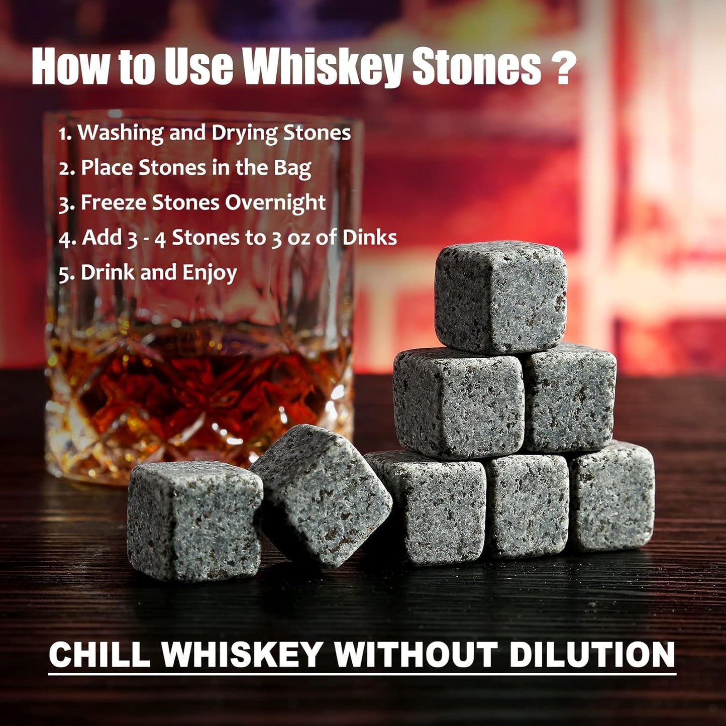 Whiskey Stones Gifts Set - Whiskey Glasses Set of 2 - Granite Chilling Whiskey Rocks - Scotch Bourbon Gifts for Men -Father's Day Birthday Gifts for Men Dad Him Husband Drinking Gift for Holiday