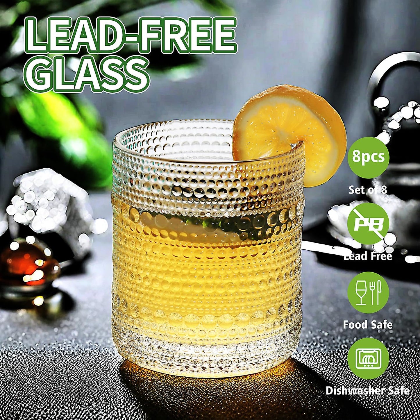 Vintage Hobnail Driinking Glasses Set, Glassware Drinking Set of 8, 12 oz Highball Glasses & 10 oz Cocktail Glasses, Tumbler Glasses for Cocktails, Whiskey, Juice, Milk, Clear