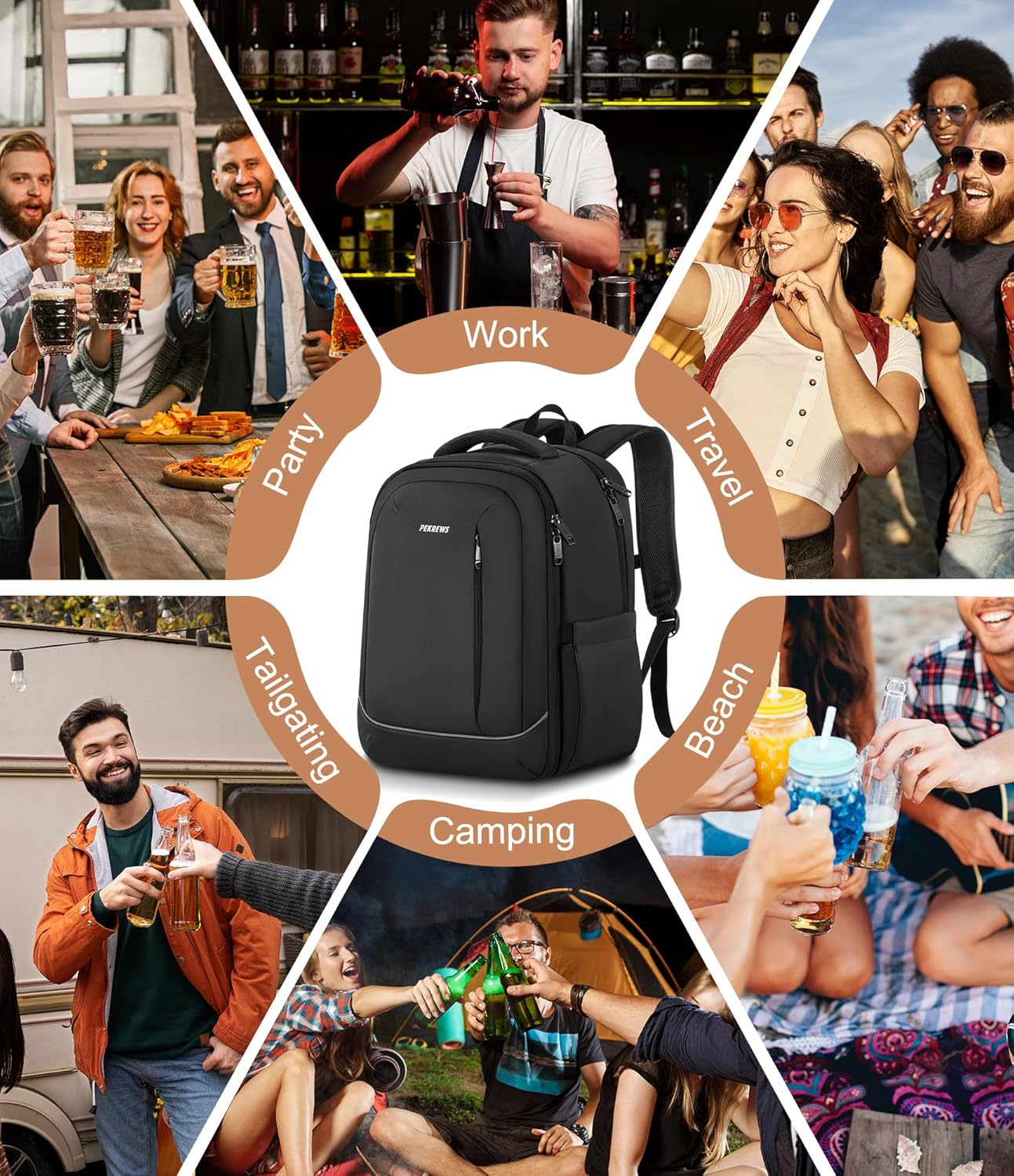 PEKREWS Bartender Bag, Travel Bartending Backpack for Carrying Bar Kit, Portable Bar Bag for Tools Set Storage Cocktail Shaker and Wine Bottle Carrier, Professional Mixology Gift (Backpack Only)