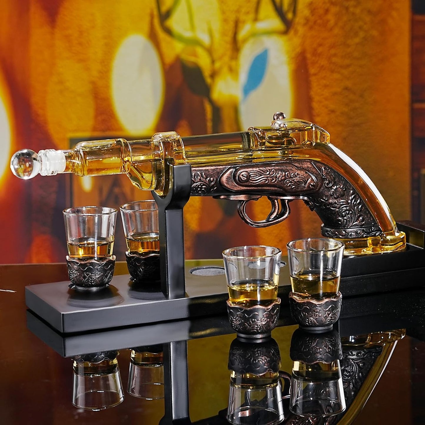 Gun Whisky Decanter Set with 4 Shot Glasses,Cool,Unique Gifts for Men Dad Boyfriends,Liquor Gun Decanter Set A Great Addition to Home Bar,Gun Liquor Dispenser Fun Conversation Starter