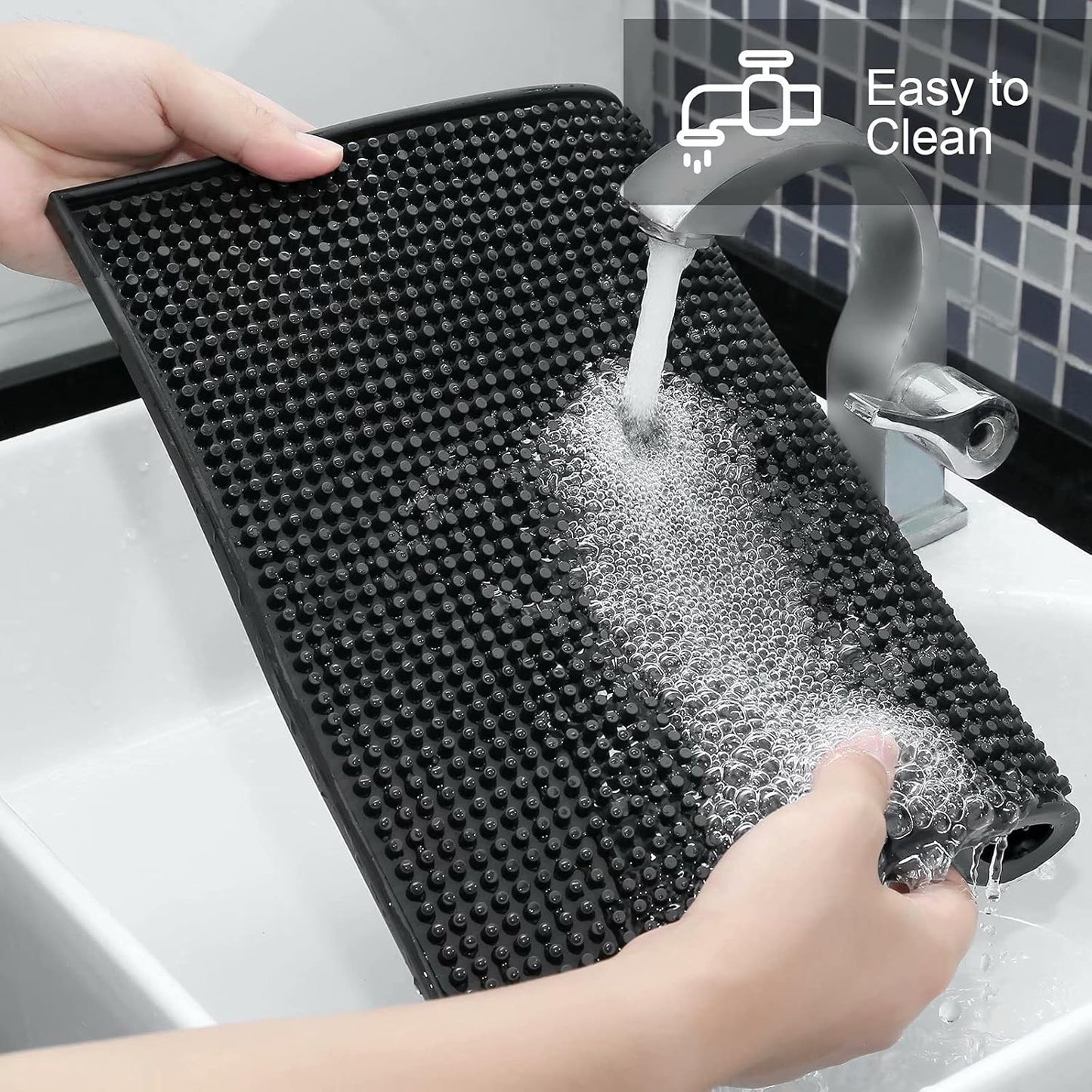 XieNie Bar Mat, 18" x 12" Black Rubber Coffee Mat for Home Bar Kitchen Countertop, Non-Slip Service Spill Mat for Cocktail Bartender Accessories, PVC Counter Top Cup Glasses Drying Mats, 1Pac