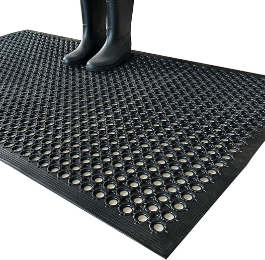 Uniboho Outdoor Rubber Floor Mats Anti Slip Restaurant Commercial Kitchen Rubber Drainage Mat 60 x 35 Heavy Duty Mat for Garage Garden Indoor Outside Industral Pool Entrance Bar Wet Area