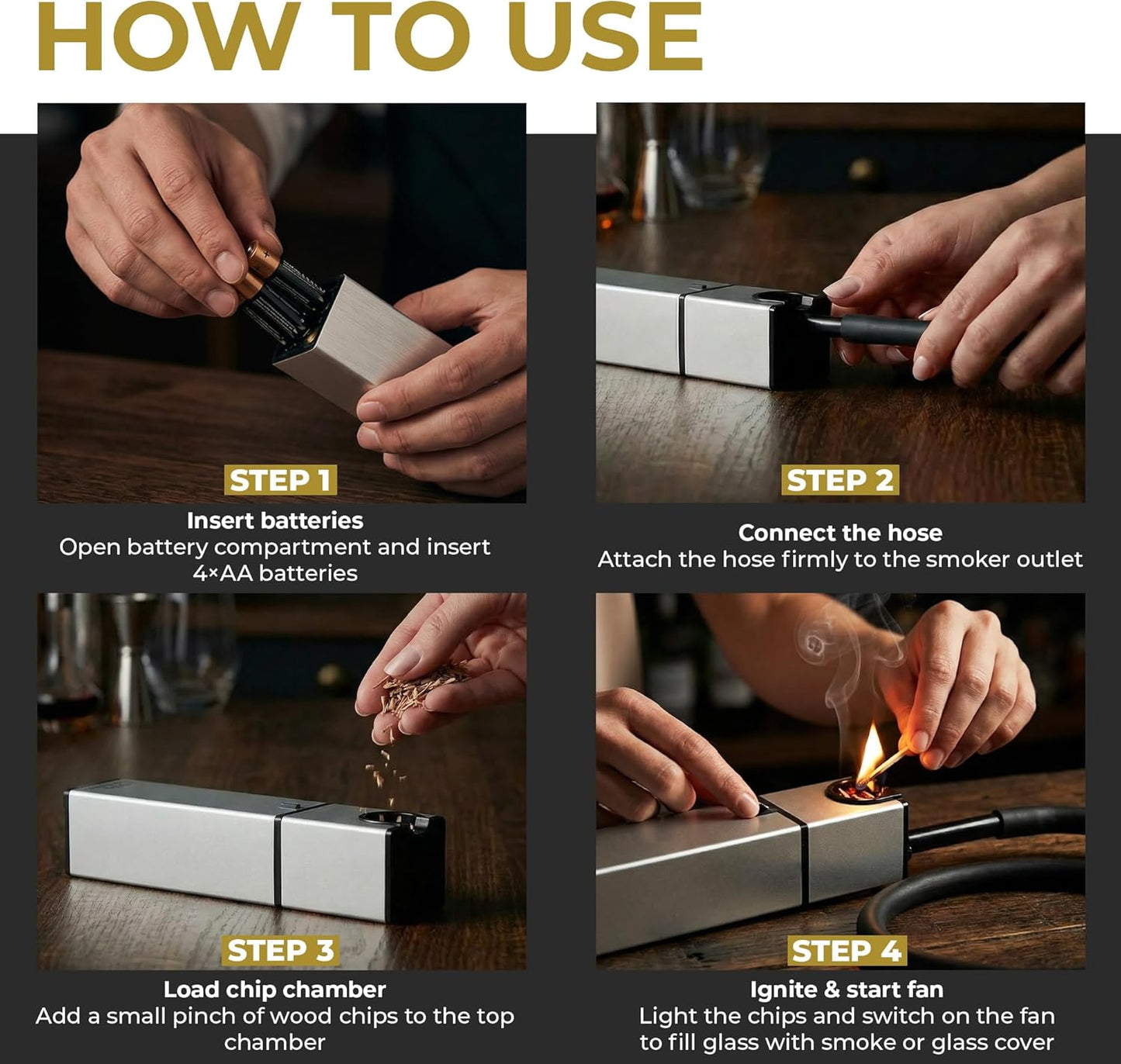 Cocktail Smoker Kit - Indoor Drink & Food Infuser with Wood Chips | Old Fashioned Whiskey Bourbon Smoker Gift