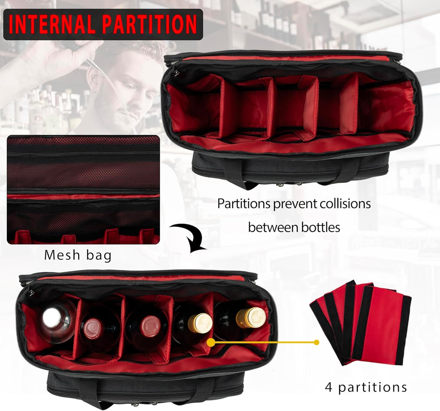 Bartender Bag, Bartender Kit Travel Bag for Cocktail Shaker Set, Portable Carrying Case with Compartments for Wine Bottles, for Travel Home Indoor Outdoor Party(Bag Without Tools)