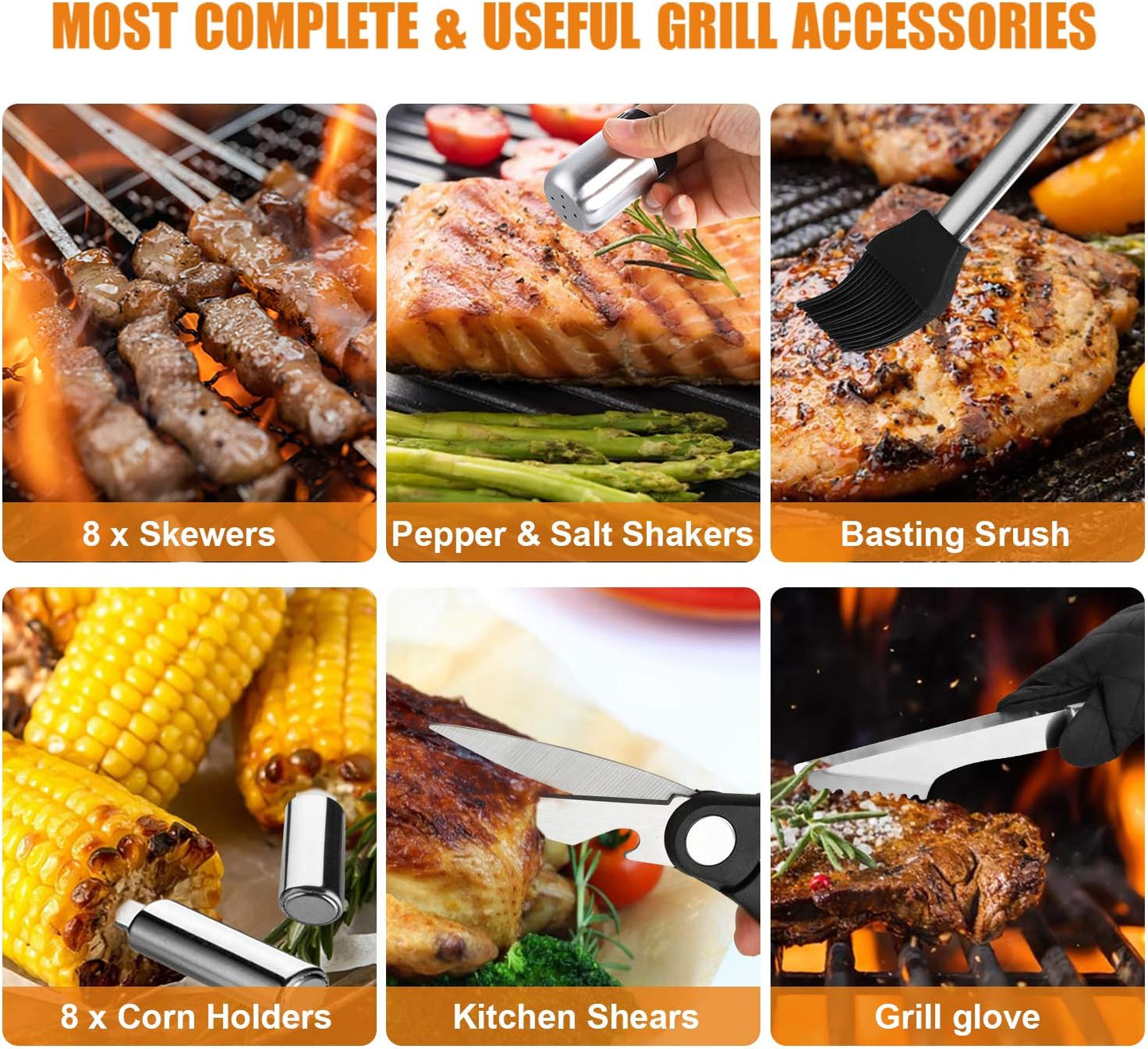 Cifaisi BBQ Grill Accessories Set, 38Pcs Stainless Steel Grill Tools Grilling Accessories with Aluminum Case, Thermometer, Grill Mats for Camping/Backyard Barbecue, Grill Utensils Set for Men Women