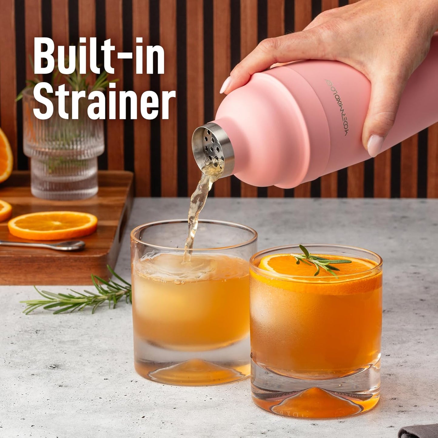 Modern Mixology 24oz Matte Pink Cocktail Shaker Set – Bartender Essentials with Built-In Strainer, Cap, Jigger for Martini, Margarita, Luxury Drink Mixer Kit for Bar, Gift for Men and Women