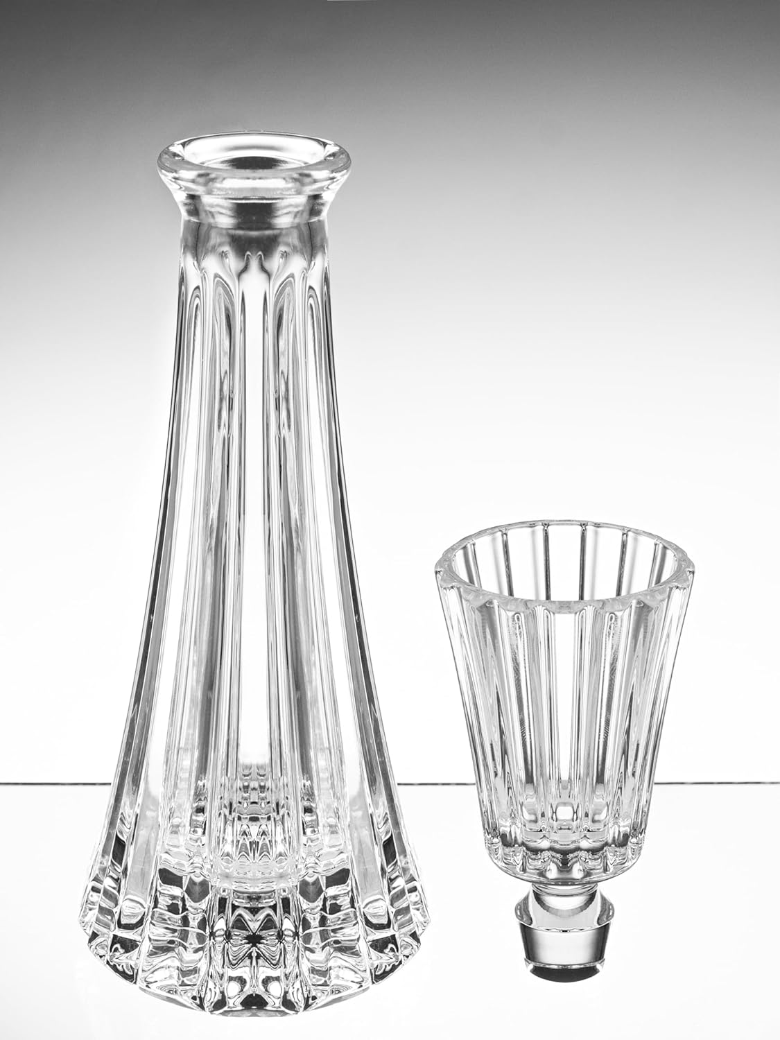Barski Crystal - Glass -Mouthwash Decanter with 1.75 oz Cup Stopper - (can use the stopper as a Tumbler) 8.6" Height - 3 Oz. Decanter - Vertical Lines Design - Made in Europe