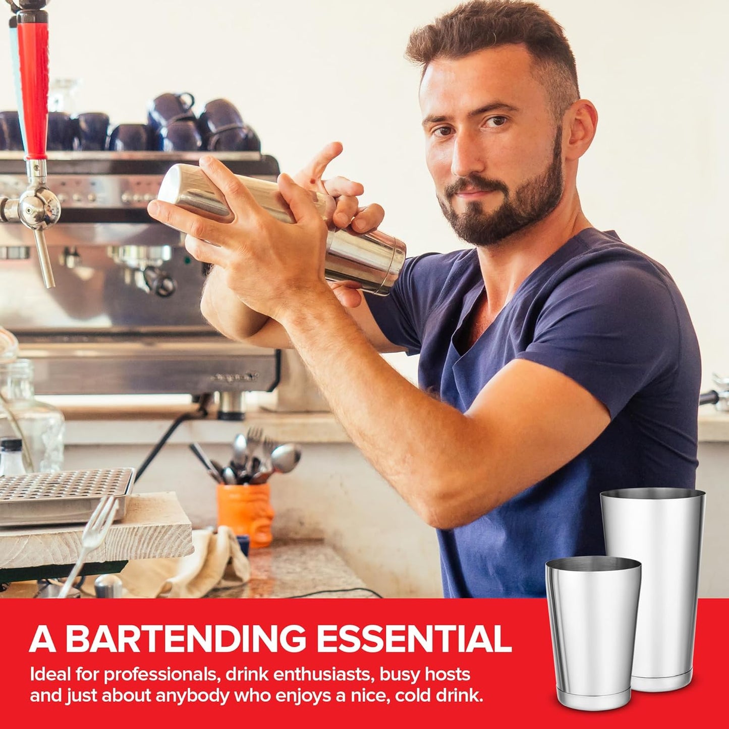 (2 Pack) Boston Cocktail Shaker, Drink Mixing Set (18oz & 28oz) Weighted Stainless Steel Shaker Tins, Cocktail & Martini Mixed Drink Shakers, Essential & Professional Bar Tools For Bartending
