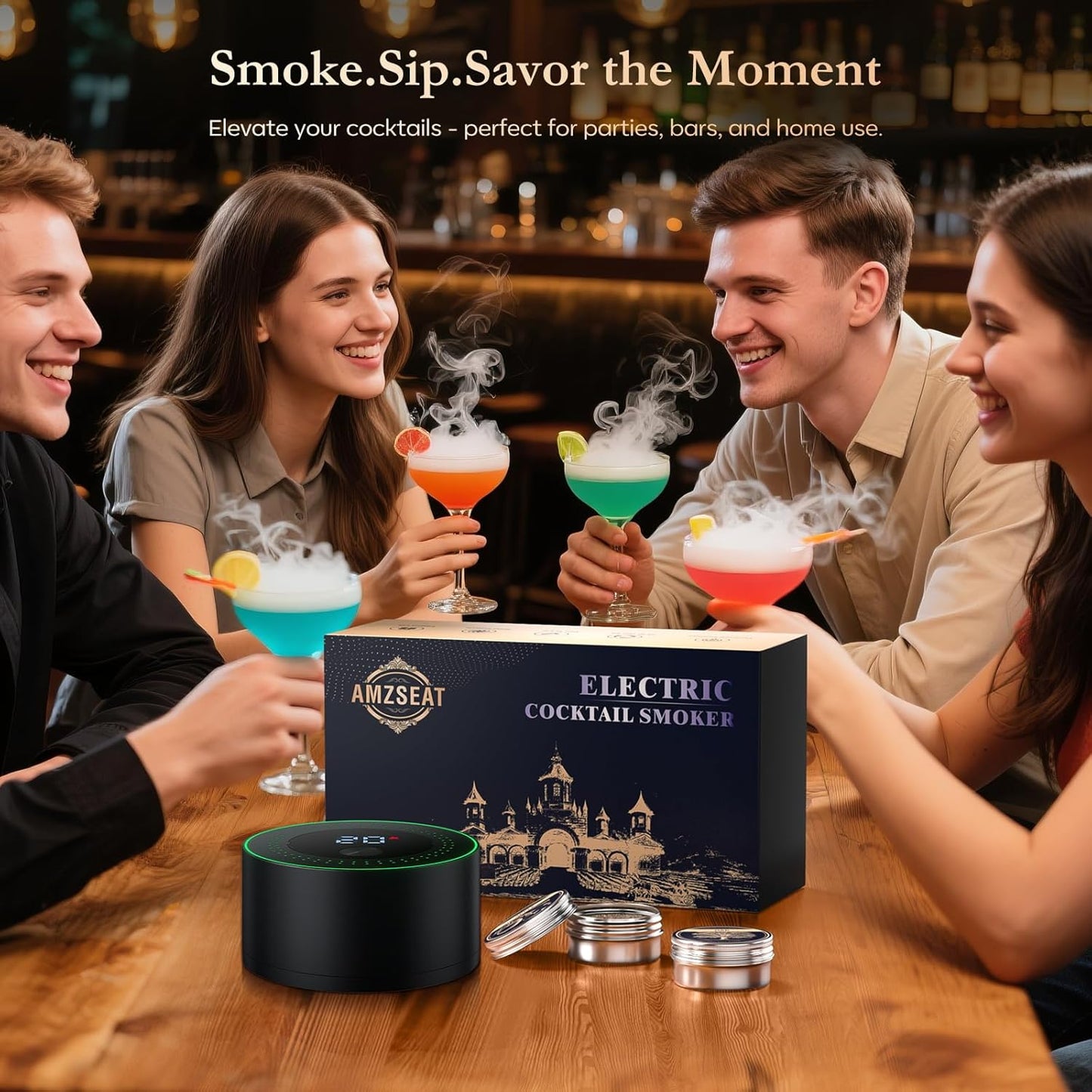 Electric Whiskey Smoker Kit-Rechargeable Cocktail Smoker Set with 6 Wood Chips-Unique Bourbon Ideal Christmas, Birthday, Valentine's Day Gift,Gifts for Men, Dad, Husband