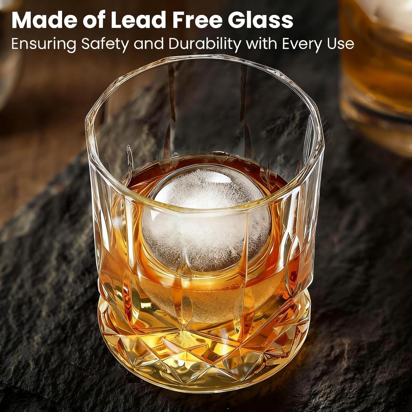 BELLAFORTE Whiskey Glasses, Old Fashioned Glass Set of 8 – 4 Bourbon Glasses + 4 Silicone Ice Ball Molds, Premium 10oz Crystal Rocks Glass, Perfect for Scotch, Cocktails, Rum – Ideal Gifts for Men