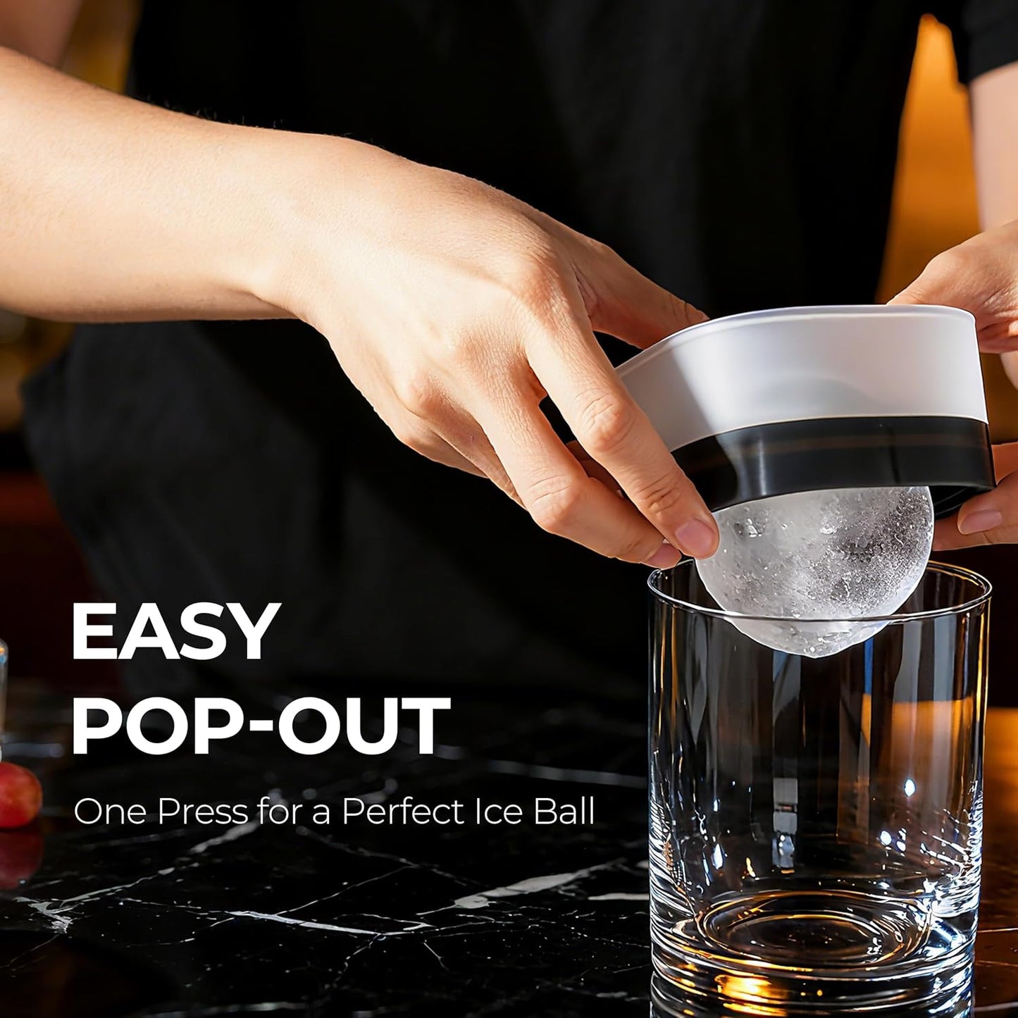 Easy Release Ice Ball Maker Mold, 4 Pack, 2.5 Inch Large Round Ice Cube Mold for Whiskey & Cocktails, Stackable Lid, Reinforced Leak-Resistant Silicone, BPA-Free