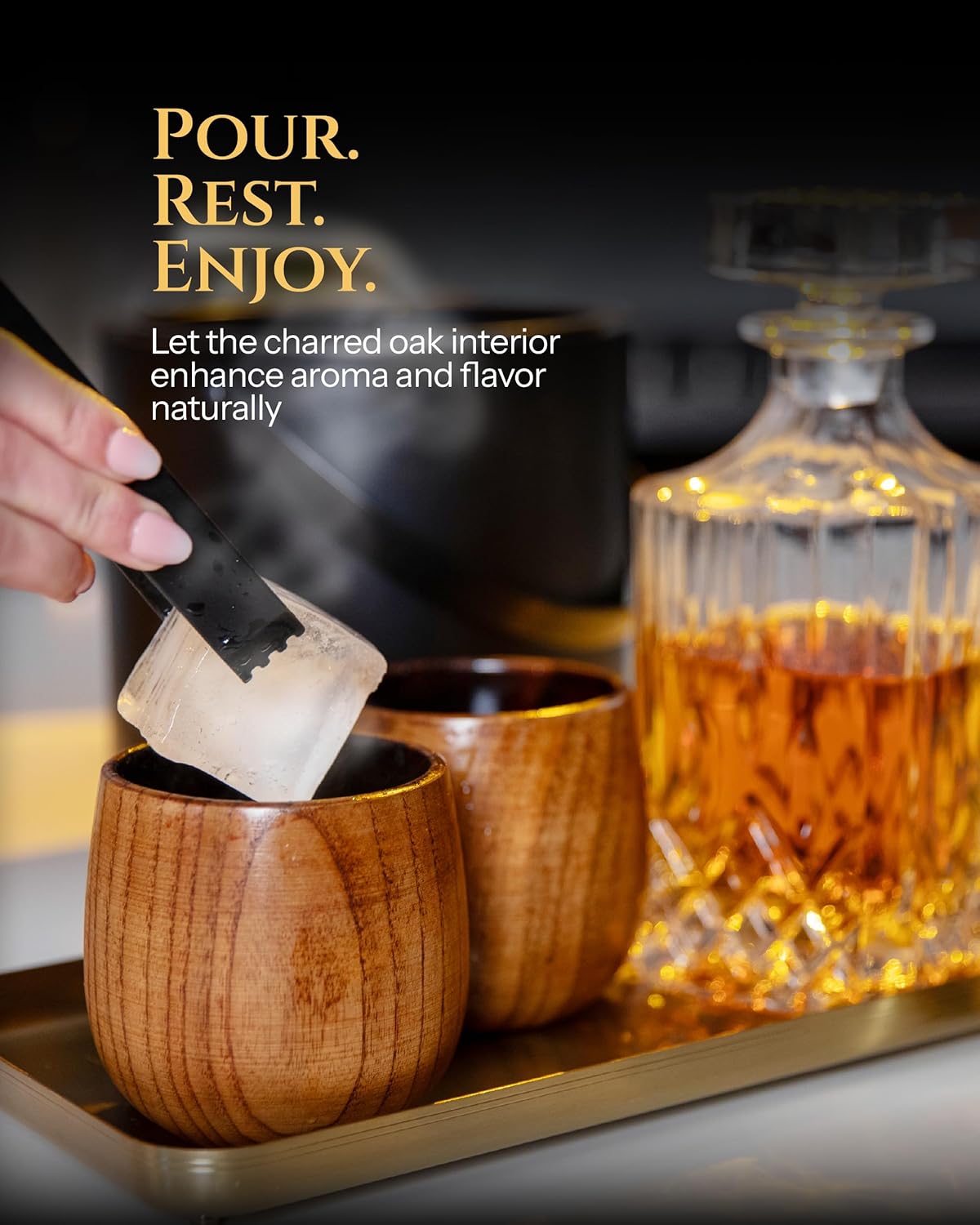 Handmade Charred Wooden Whiskey Glass - Charred Wooden Bourbon Drinking Glass - Wood Bourbon Glasses Gifts for Men - Artisan Oak Whiskey Tumbler (2pack)