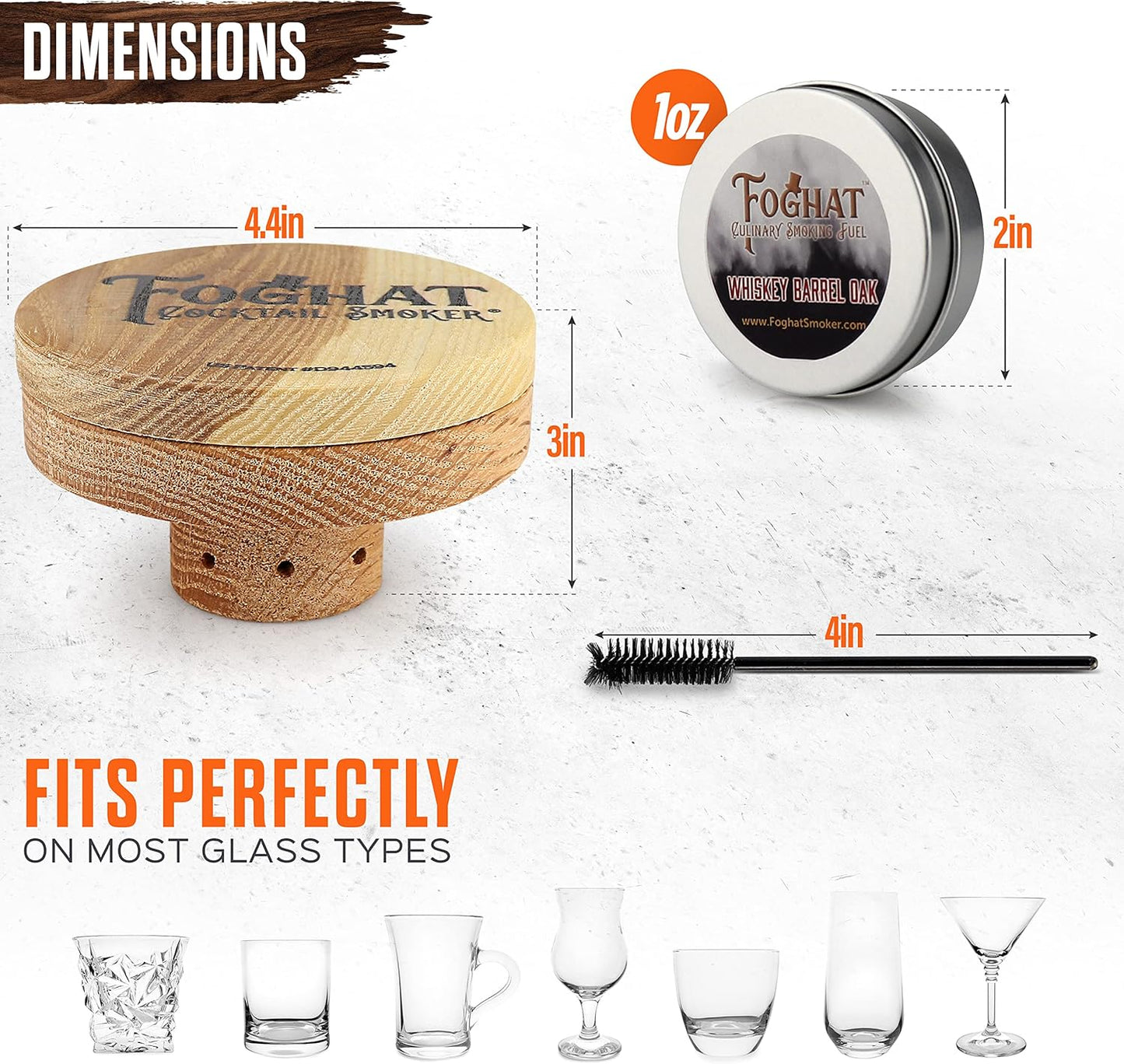 THOUSAND OAKS BARREL Foghat Cocktail Smoker W/ Bourbon Barrel Wood Shavings-Infuse Cocktails, Wine, Whiskey, Cheese, Meats, Dried Fruits, Salt and More!-Smoking Glass Cloche Accessories