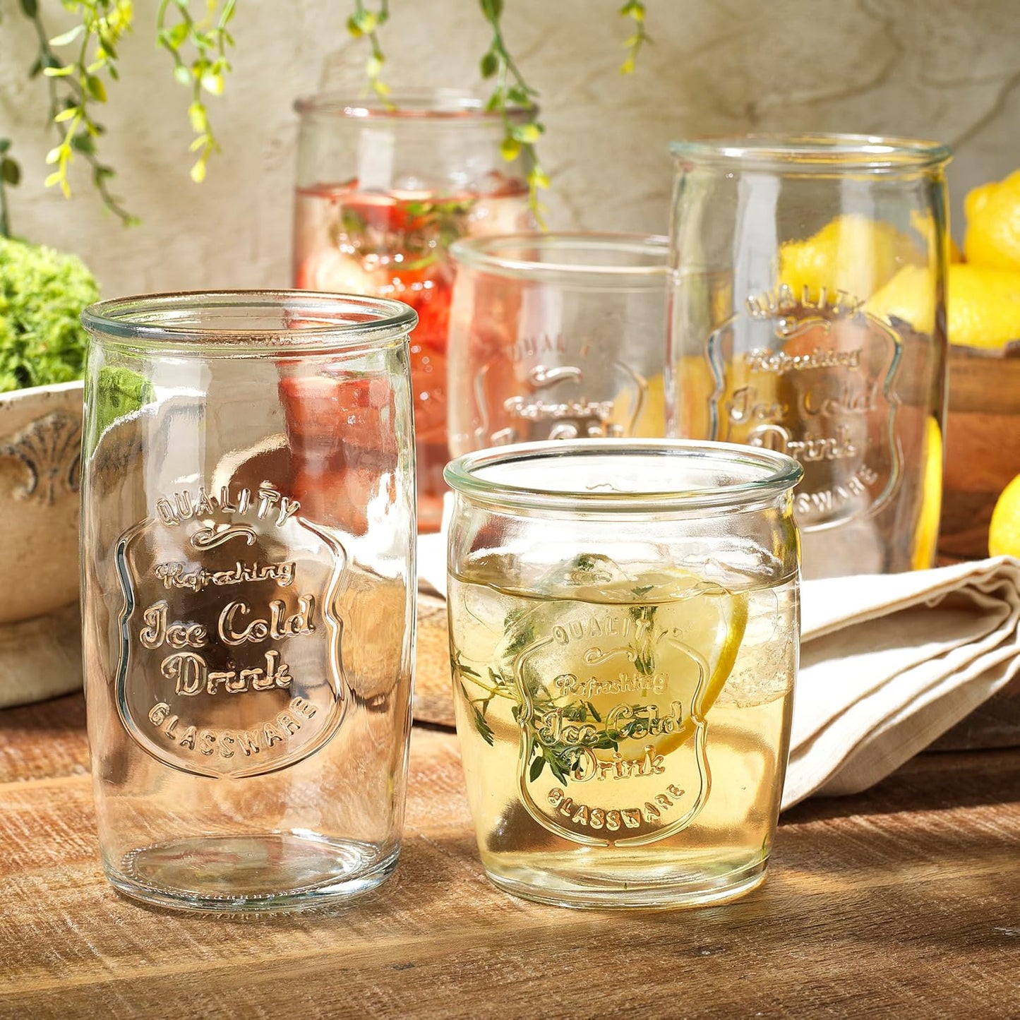 Glaver's Ice Cold Set of 8 Drinking Glasses 4-20 Oz Highball Glasses, and 4-13 Oz Whiskey Glass Cups For Everyday Home Use Water glasses, Beer, Juice, Cocktail.