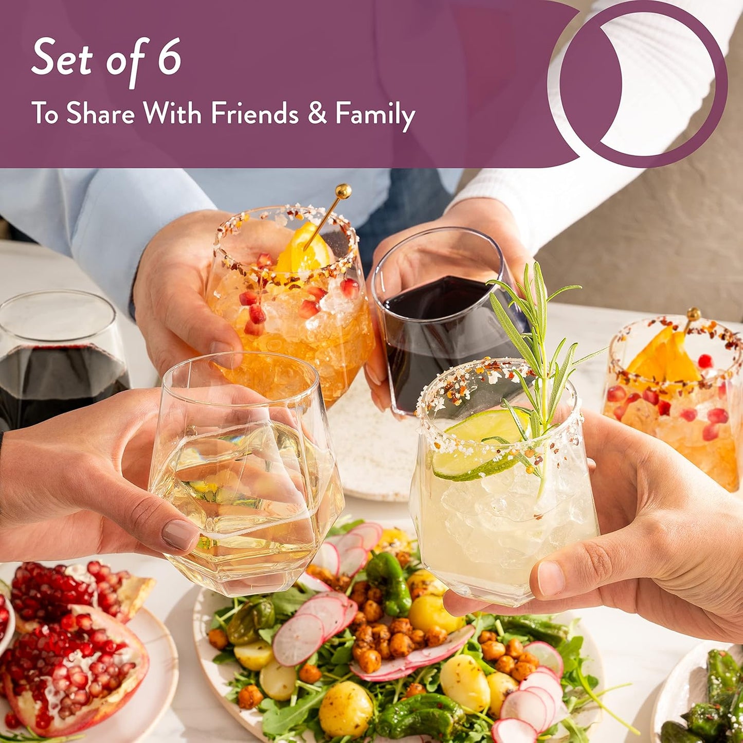 Hexagon Stemless Wine Glasses Set of 6 – Elegant 10.5 oz, Durable, Dishwasher Safe, Spill-Proof Design, Perfect for Wine, Cocktails, Whiskey, Everyday Use, Dinner Parties, and Entertaining, Giftable