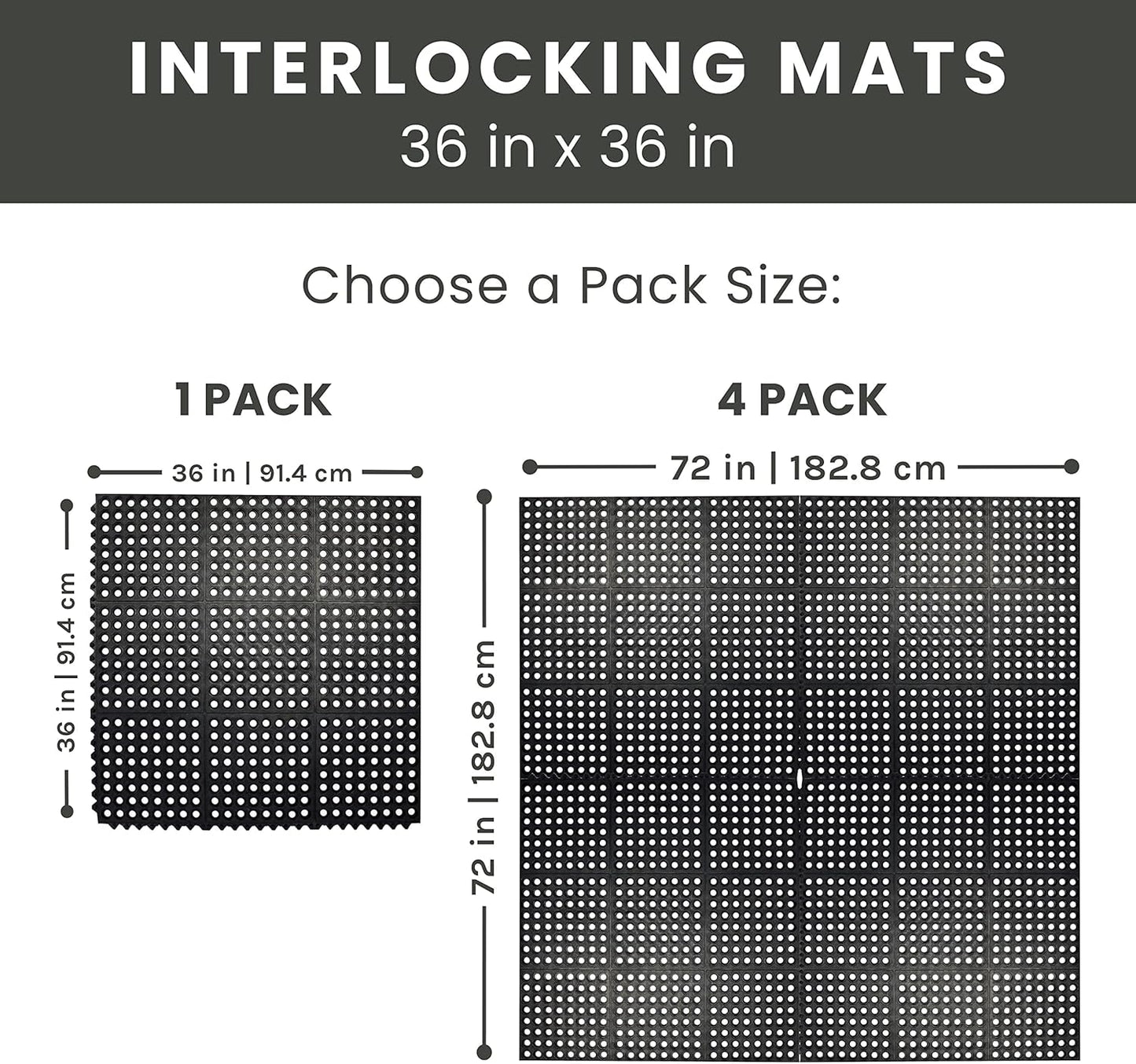 Envelor Interlocking Rubber Floor Mat Restaurant Kitchen Mat for Floor Anti Fatigue Bar Mat Door Mat Non - Slip Mat Indoor Outdoor Shower Pool Drainage Mat Durable Garage Flooring 36 x 36 Inch