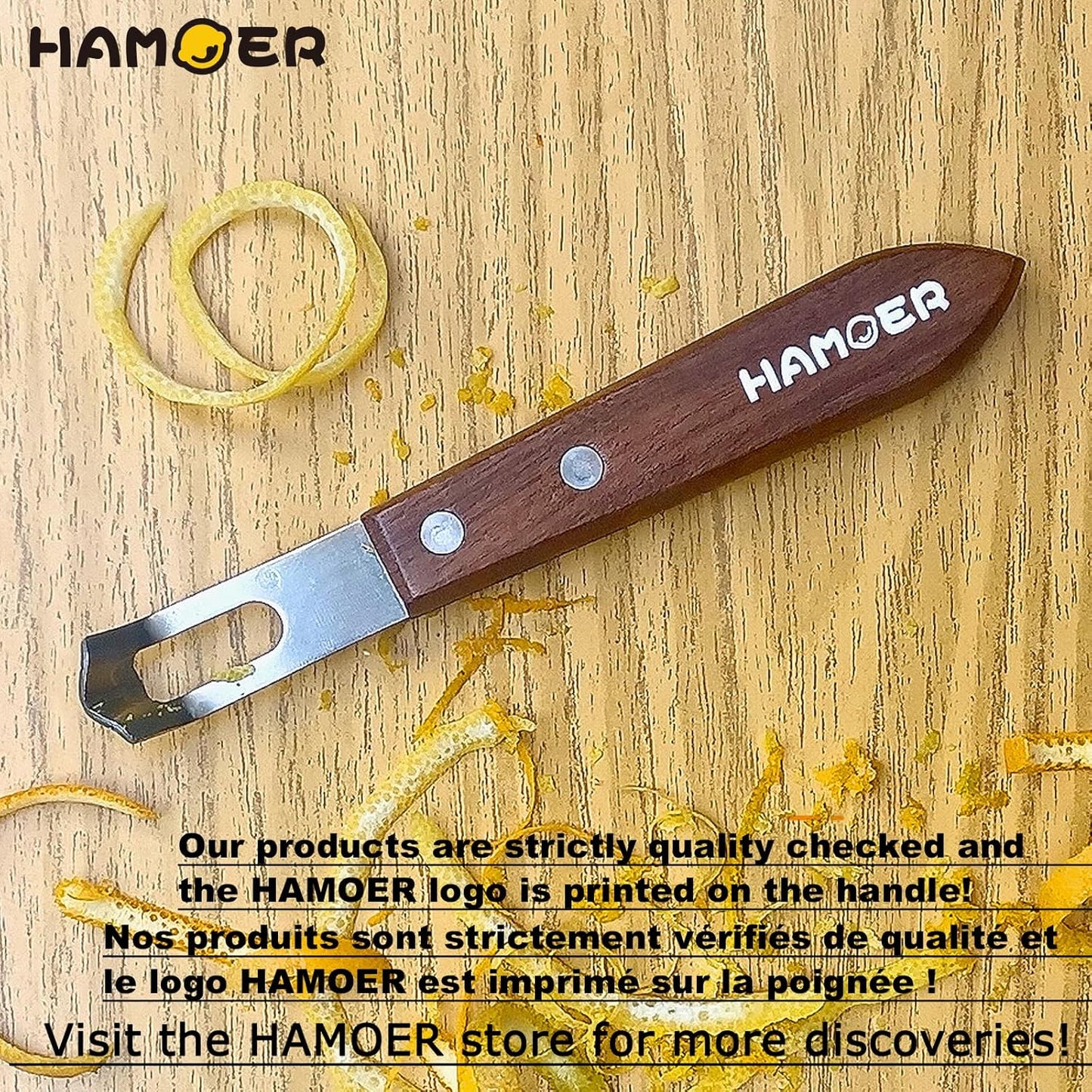 Channel Knife Zester - Fruit and Vegetable Tool for Decorating Cocktails, Desserts, and Salads Stainless Steel Tip Wooden Handle