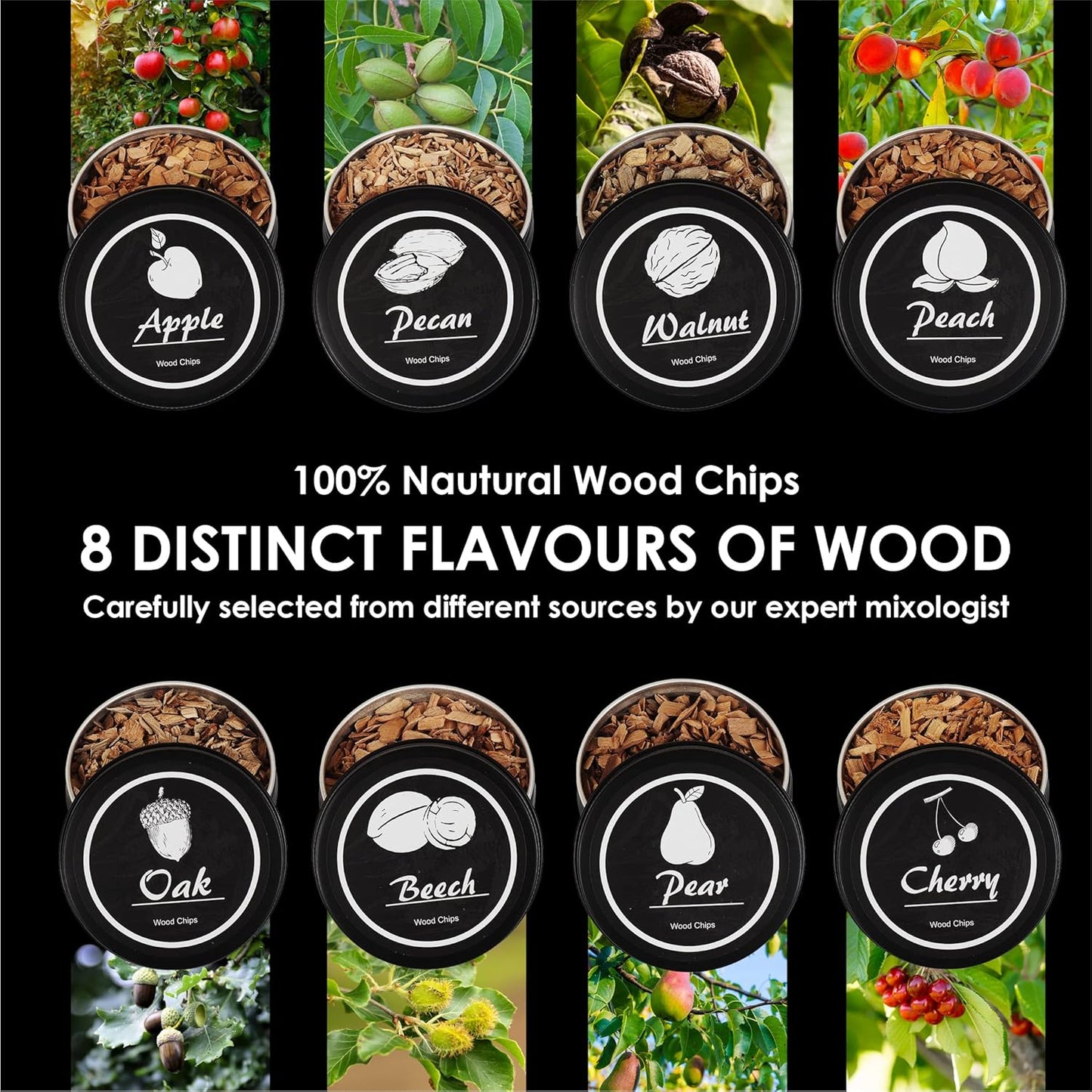 SMOKEOLOGIST Whiskey, Cocktail, and Old Fashioned Smoker Kit with Torch – includes 8 Unique Natural Wood Flavors, Luxury Wooden Box Gift Packaging, Premium Butane Torch (butane fuel not included)