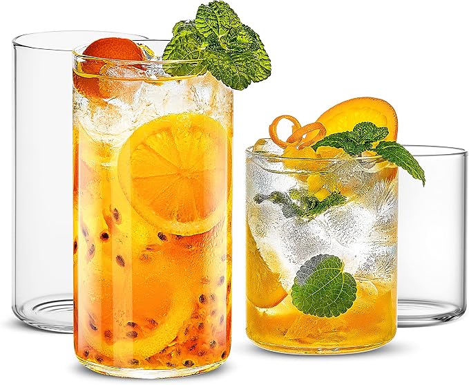 LUXU Drinking Glasses 19 oz, 4 pcThin Highball Glass,Clear Tall Beer Glass - B09JVY18L2