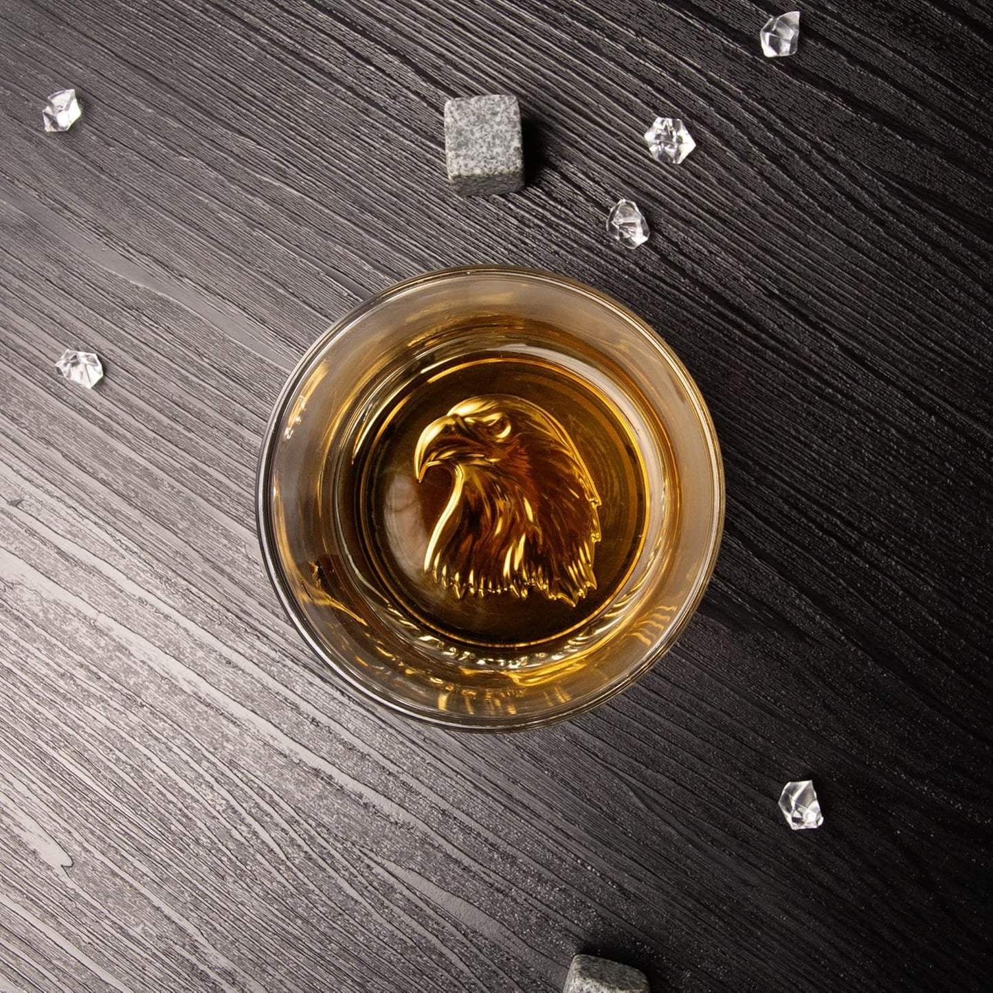 QUEEN&STONE LEAD FREE Old Fashioned Whiskey Glasses with Eagle Pattern On the Thick Weighted Bottom 10oz Set of 4 Perfect for Scotch, Bourbon Cocktails