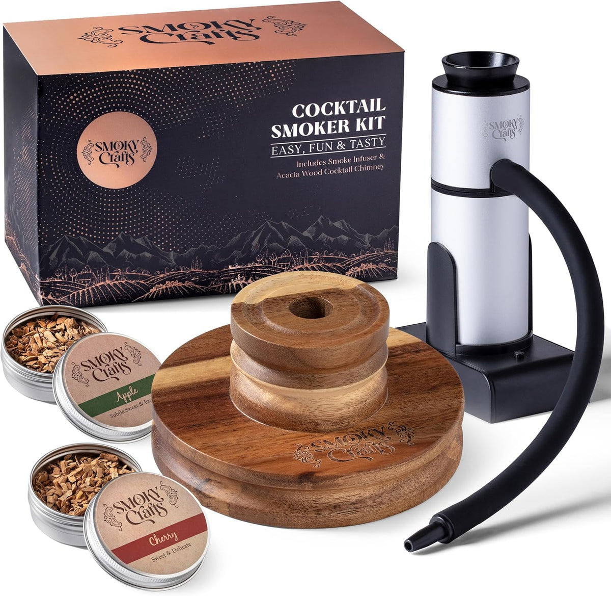 Whiskey Smoker Kit with Smoke Gun, Cocktail Smoker Box and Food Tray - Chimney Kit
