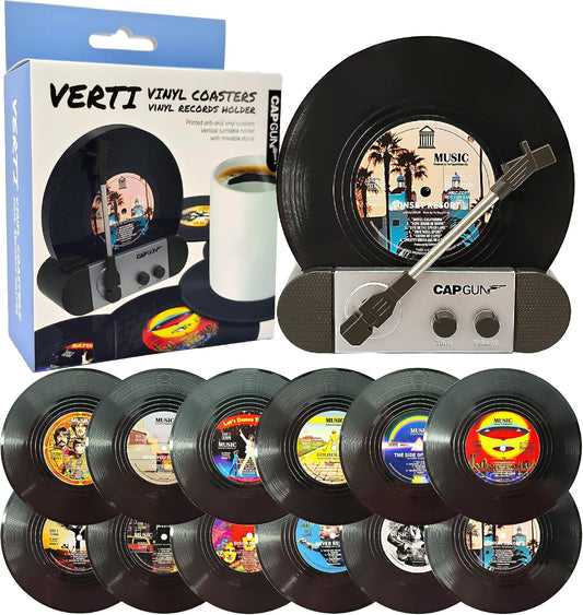 Funny Retro Vinyl Record Coasters, Creative Drink Coasters Set of 12 for Music Lovers, Housewarming Hostess Gifts, Birthday and White Elephant Gifts Ideas (V03)
