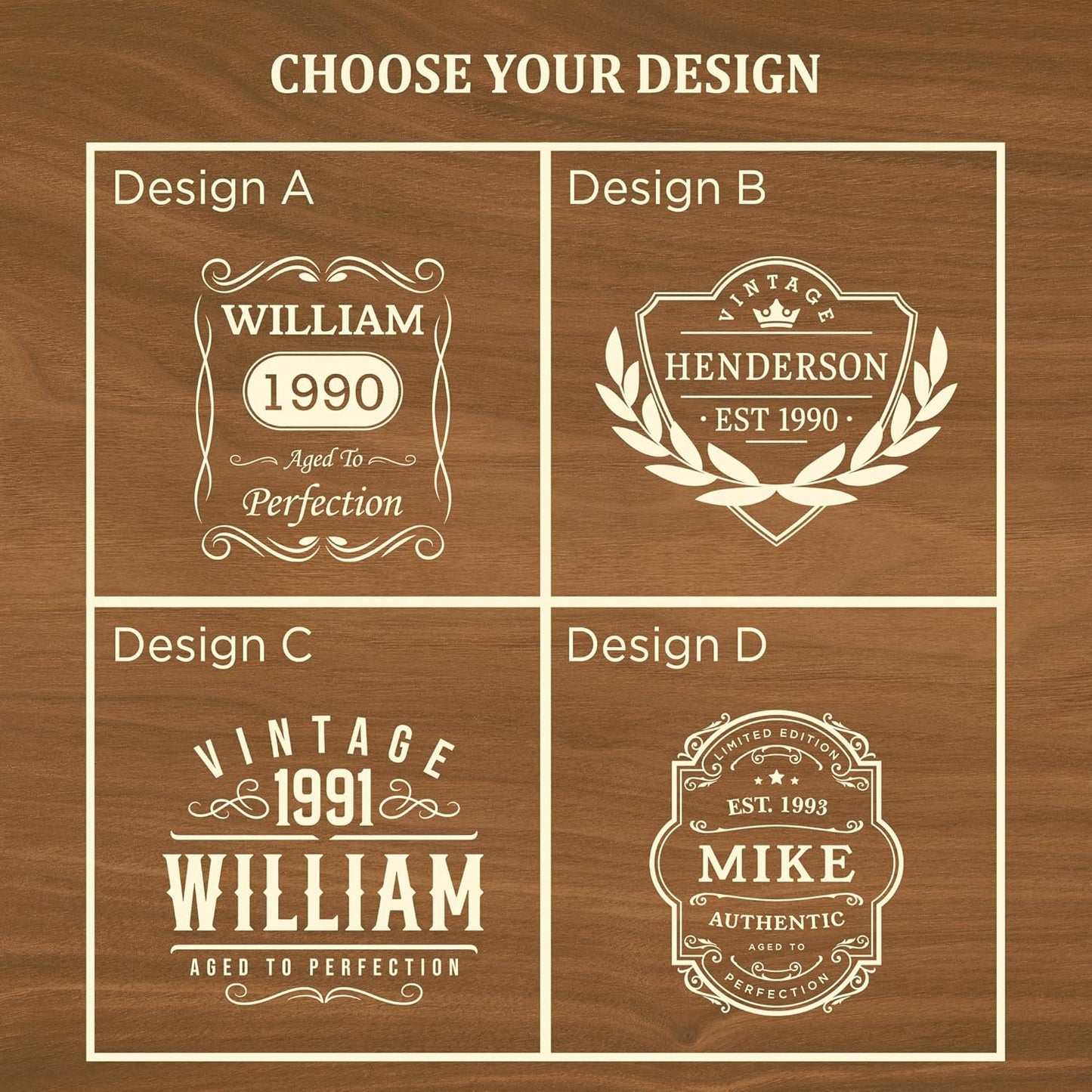 Personalized Vintage Birthday Whiskey Gifts for Men - 11 oz Engraved Bourbon Glass - Set of 2 Vintage Whiskey Cup in Wooden Box - 4 Designs Custom Scotch Glass Gift For Him (Vintage)
