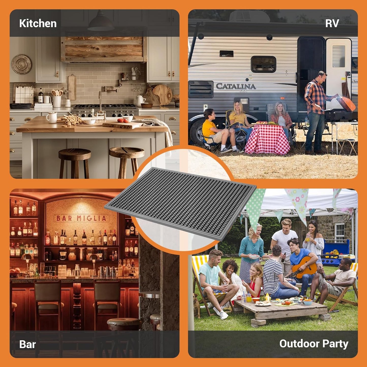 ZJWZLG Bar Mat - 18"X12"(2 Pcs) Rubber Bar Mats for Countertop & Dish Drying, Non-Slip Bartender Mat with Airflow Design for Home Bar, Cocktail Set, Kitchen & Outdoor Use (Gray)