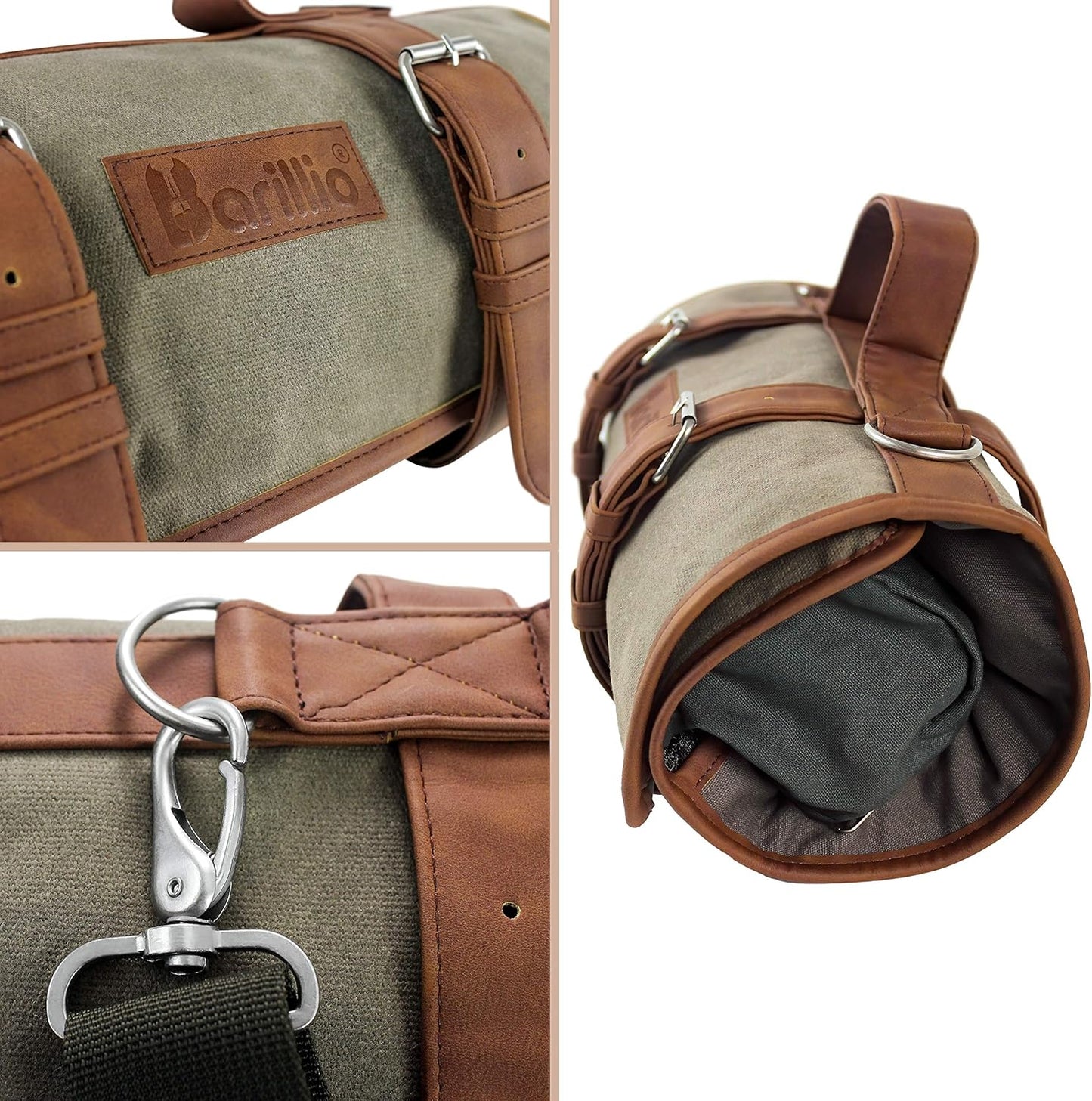 Barillio Bartender Bag (Without Tools) - Stylish, Waxed Canvas, Roll Up Traveling Bar Bag for Carrying Bar Tools and Cocktail Shaker Set with Shoulder Strap - Portable Travel Bartending Roll
